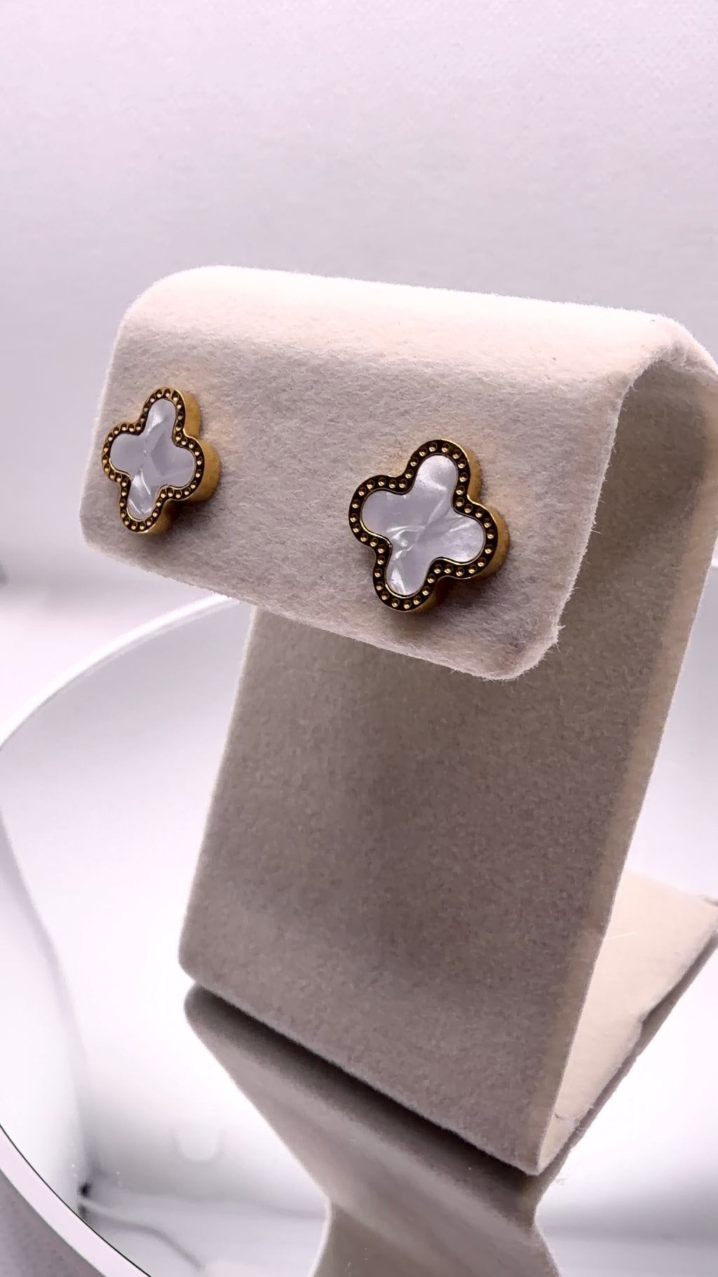 Gold Clover Enamel Stud Earrings