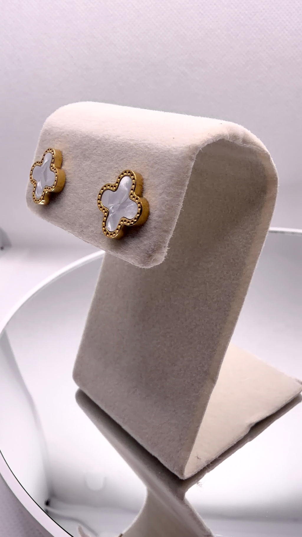 Gold Clover Enamel Stud Earrings