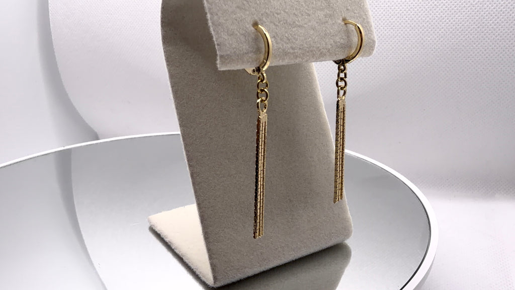 Gold Huggie Hoop & Textured Bar Drop Earrings