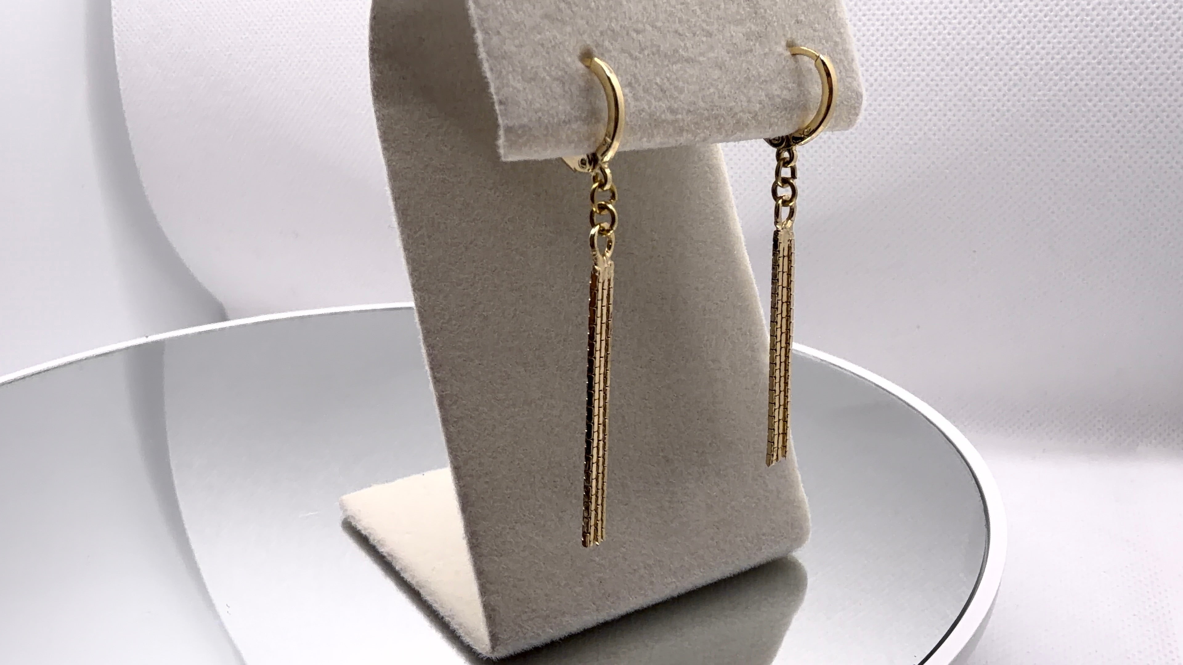 Gold Huggie Hoop & Textured Bar Drop Earrings