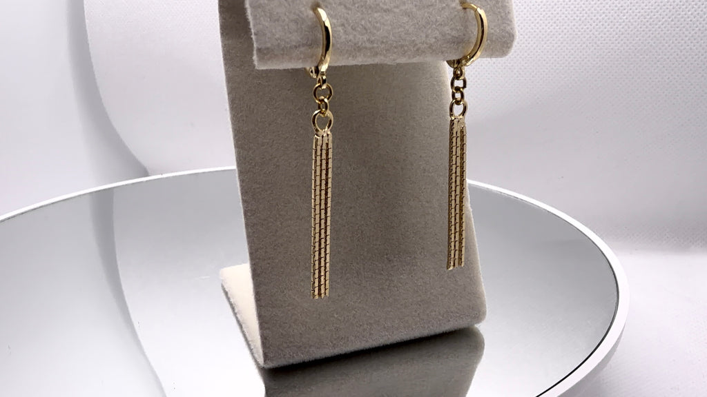 Gold Huggie Hoop & Textured Bar Drop Earrings