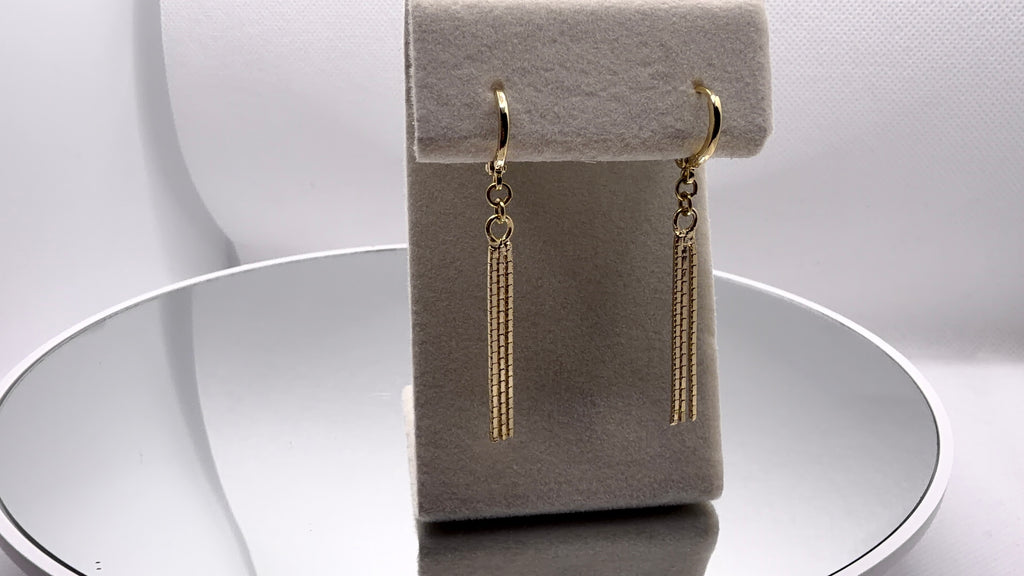 Gold Huggie Hoop & Textured Bar Drop Earrings