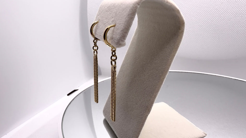 Gold Huggie Hoop & Textured Bar Drop Earrings