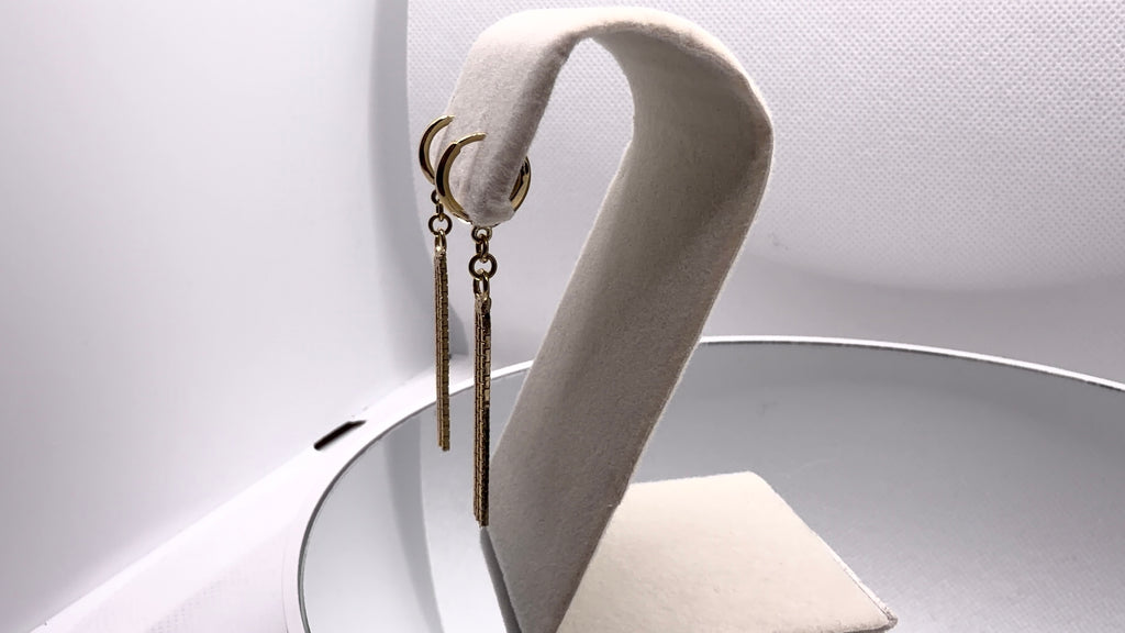 Gold Huggie Hoop & Textured Bar Drop Earrings