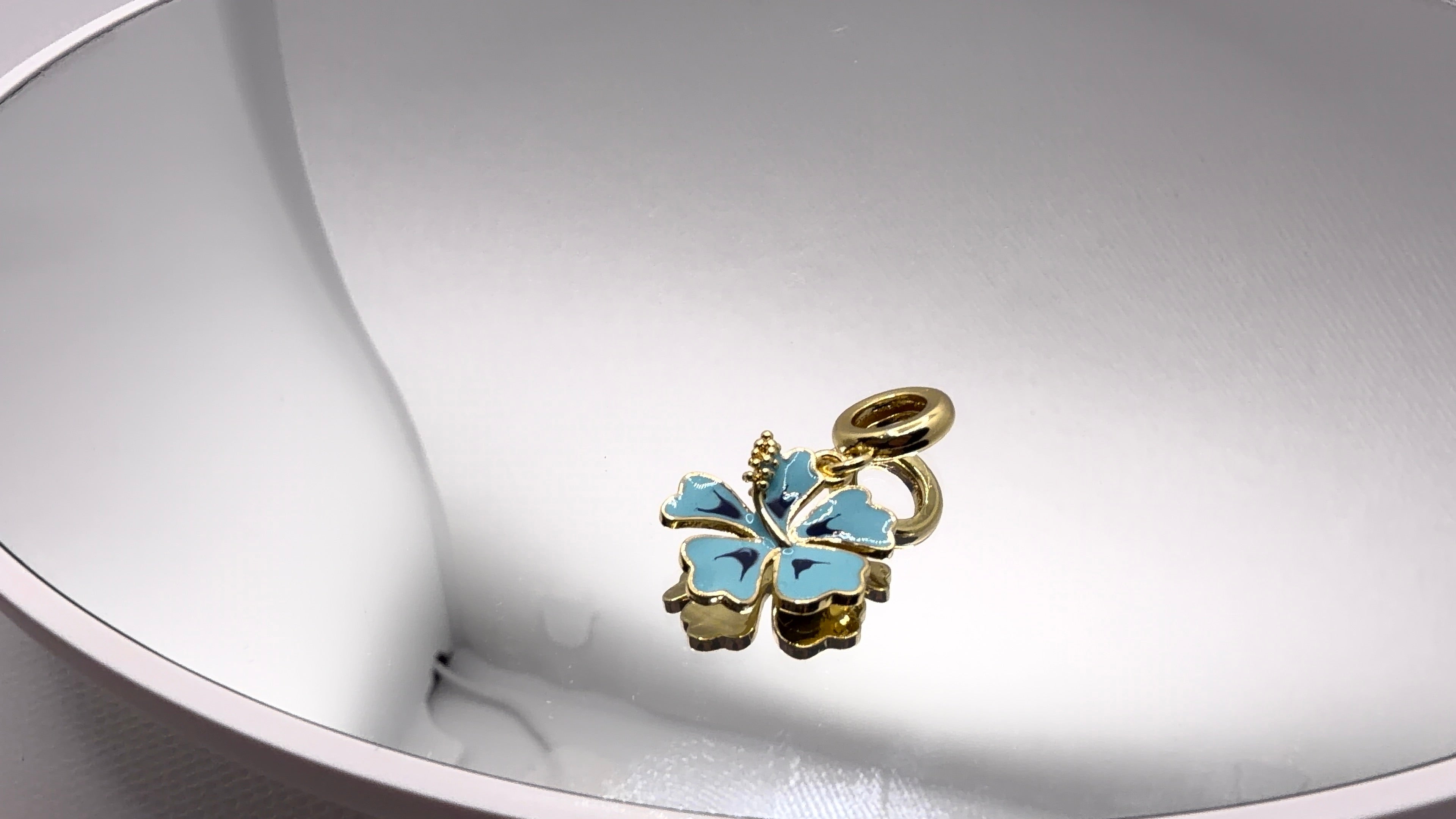 Blue Hibiscus Enamel Bead Charm
