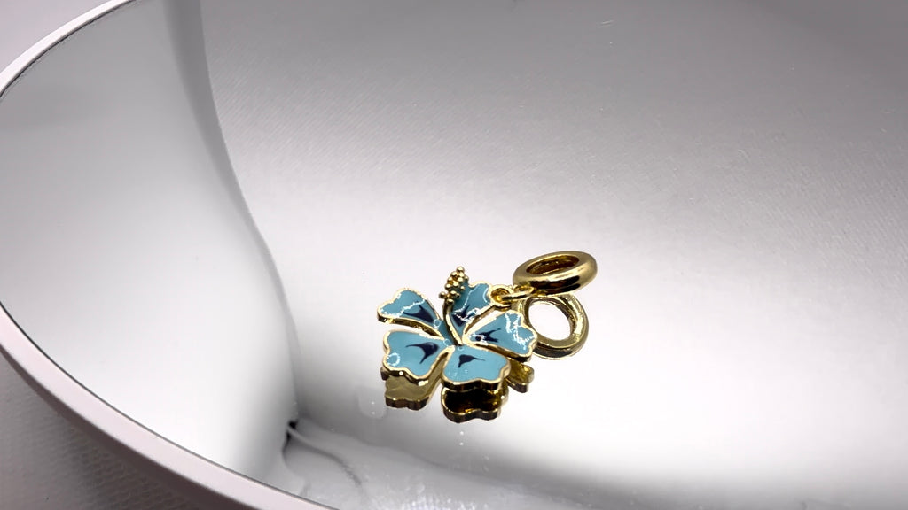 Blue Hibiscus Enamel Bead Charm