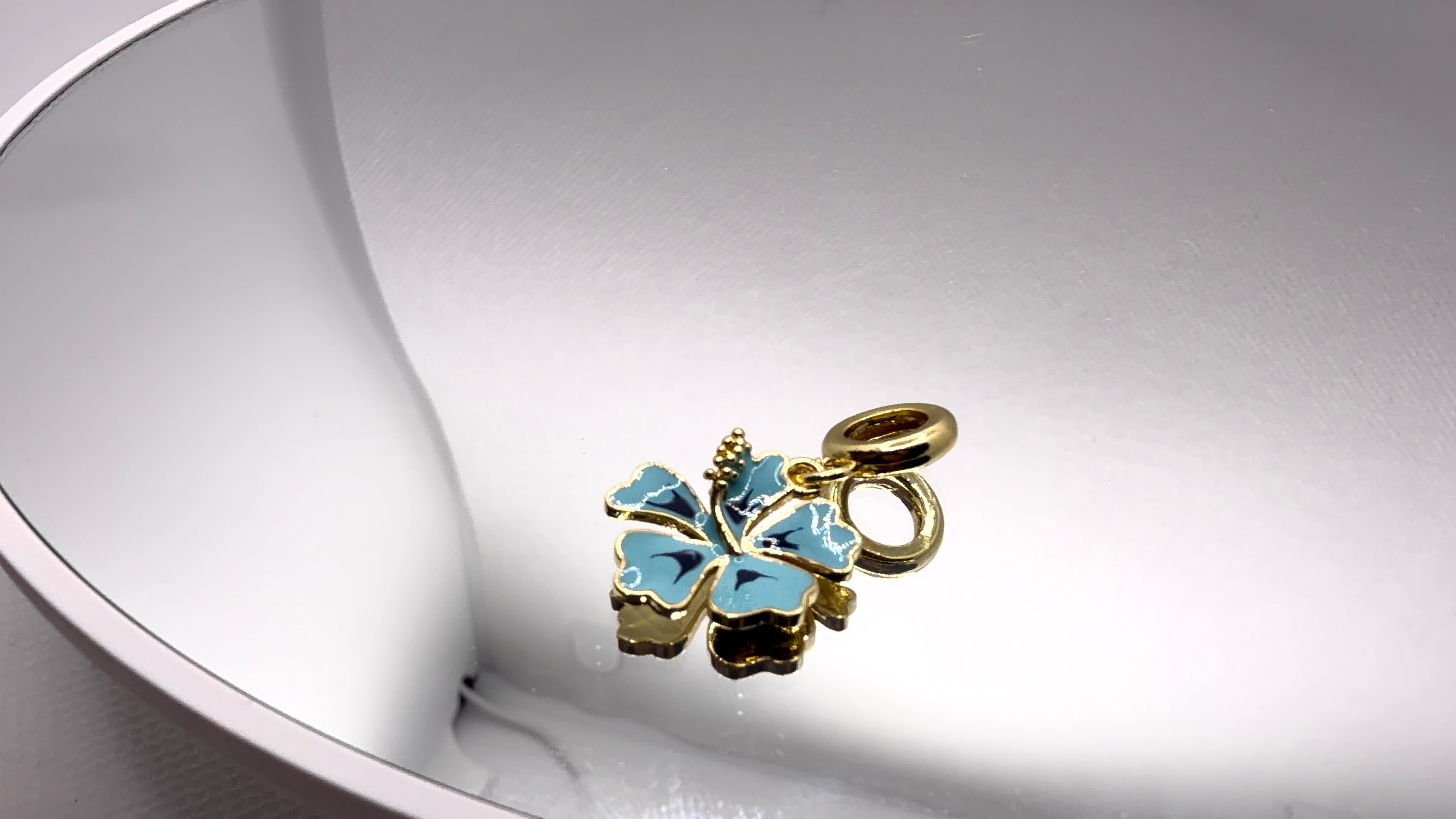 Blue Hibiscus Enamel Bead Charm