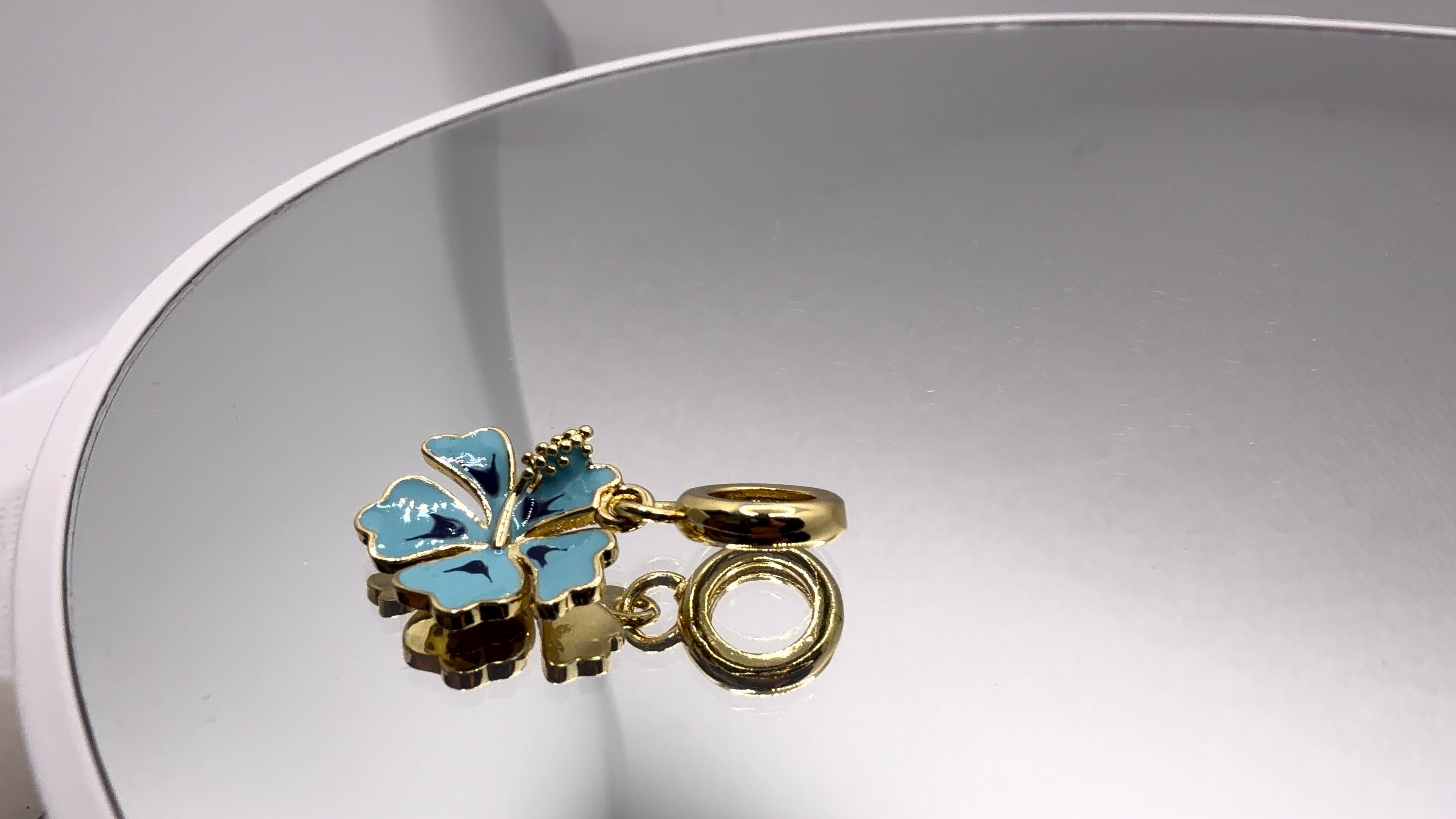 Blue Hibiscus Enamel Bead Charm