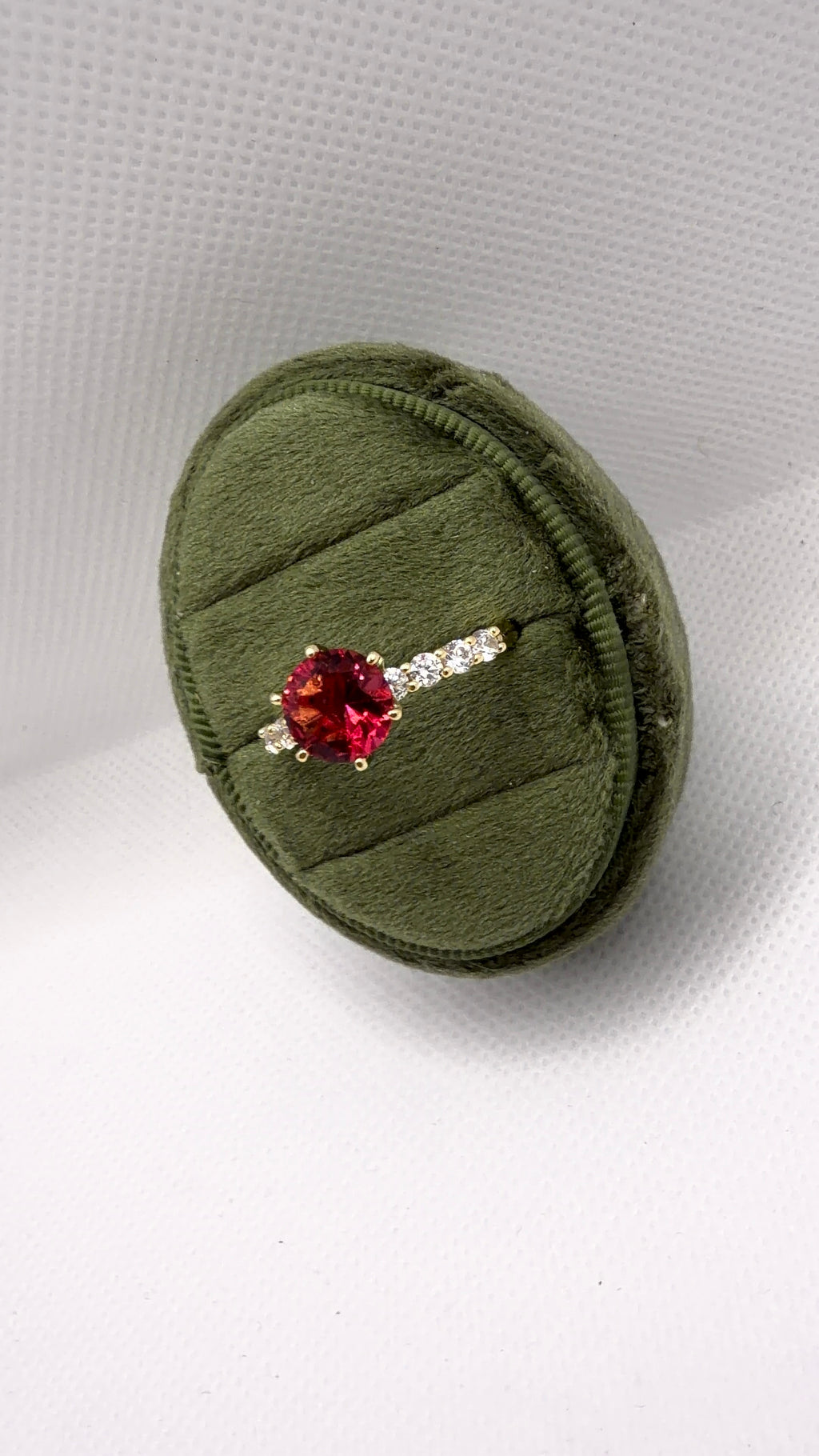 Red Crystal Solitaire Pavé Band Ring