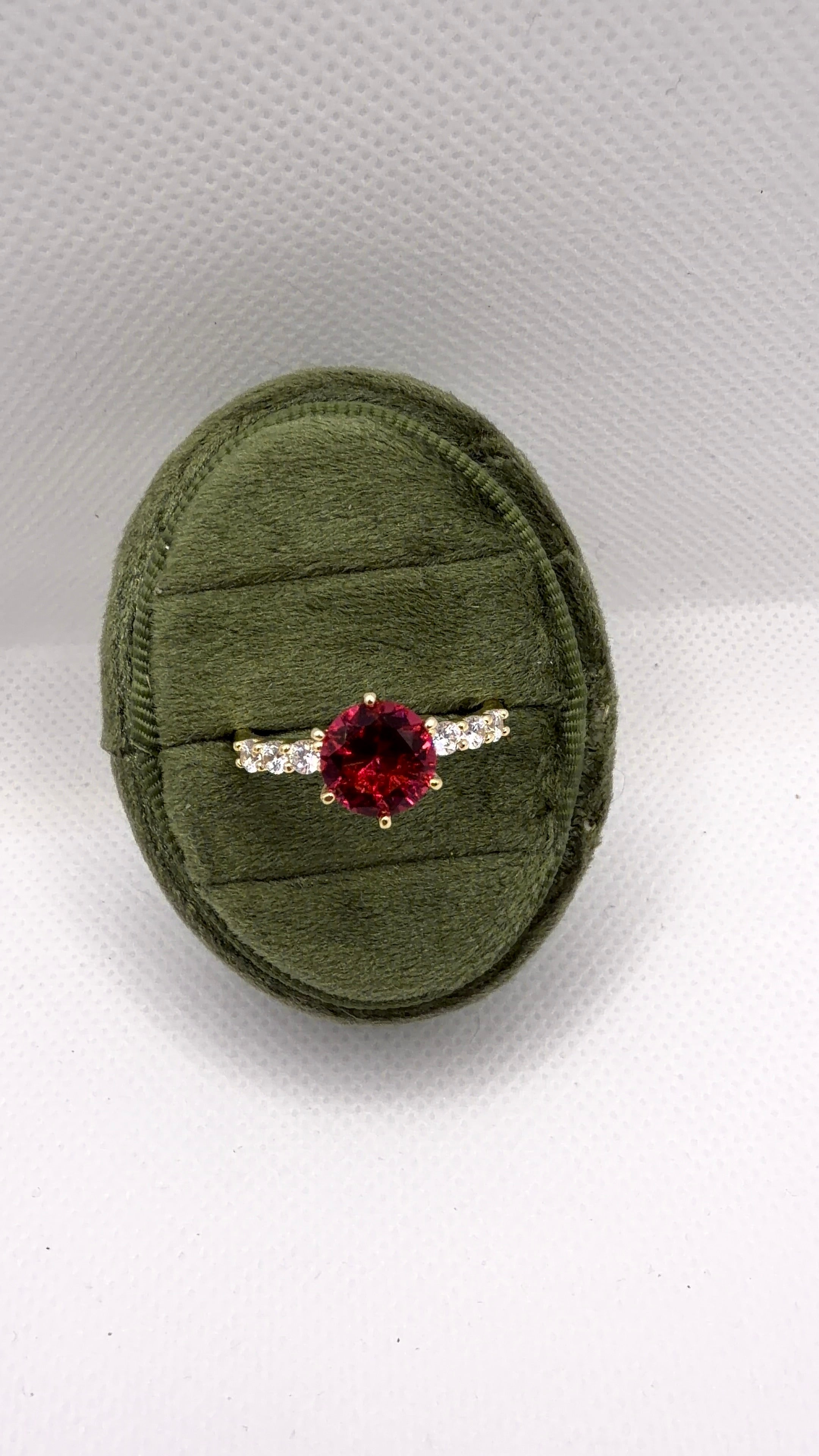 Red Crystal Solitaire Pavé Band Ring