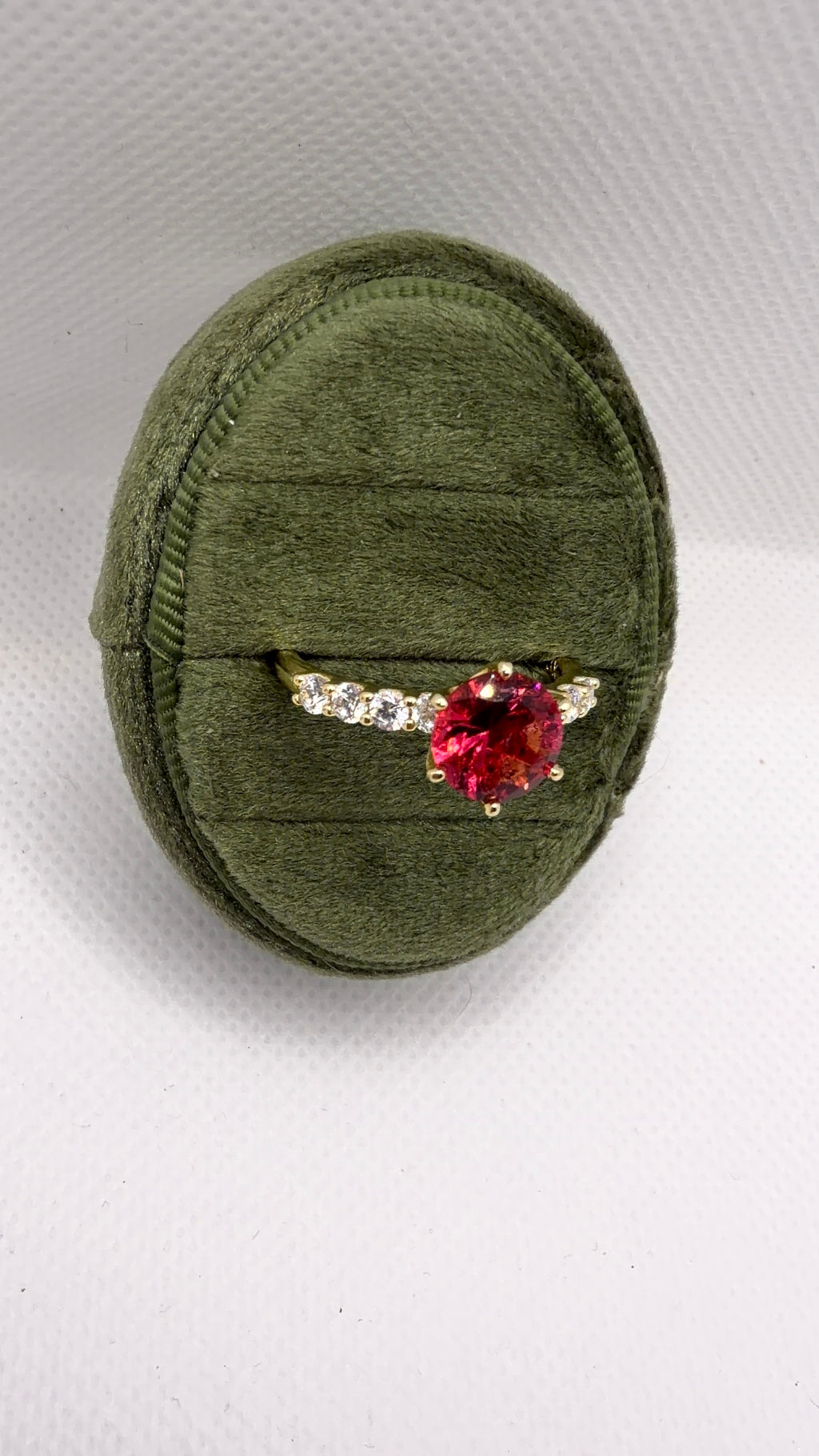 Red Crystal Solitaire Pavé Band Ring