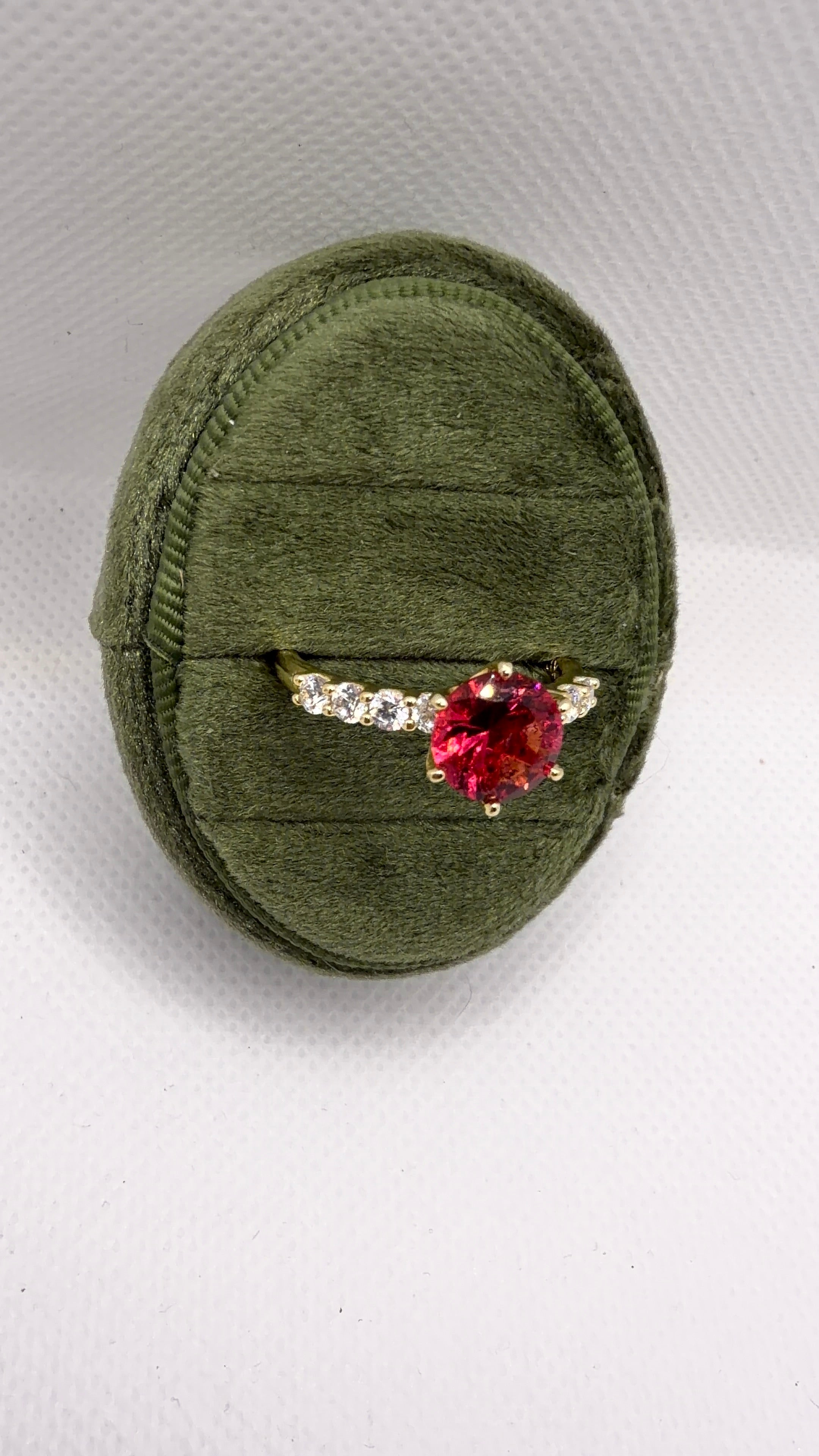 Red Crystal Solitaire Pavé Band Ring