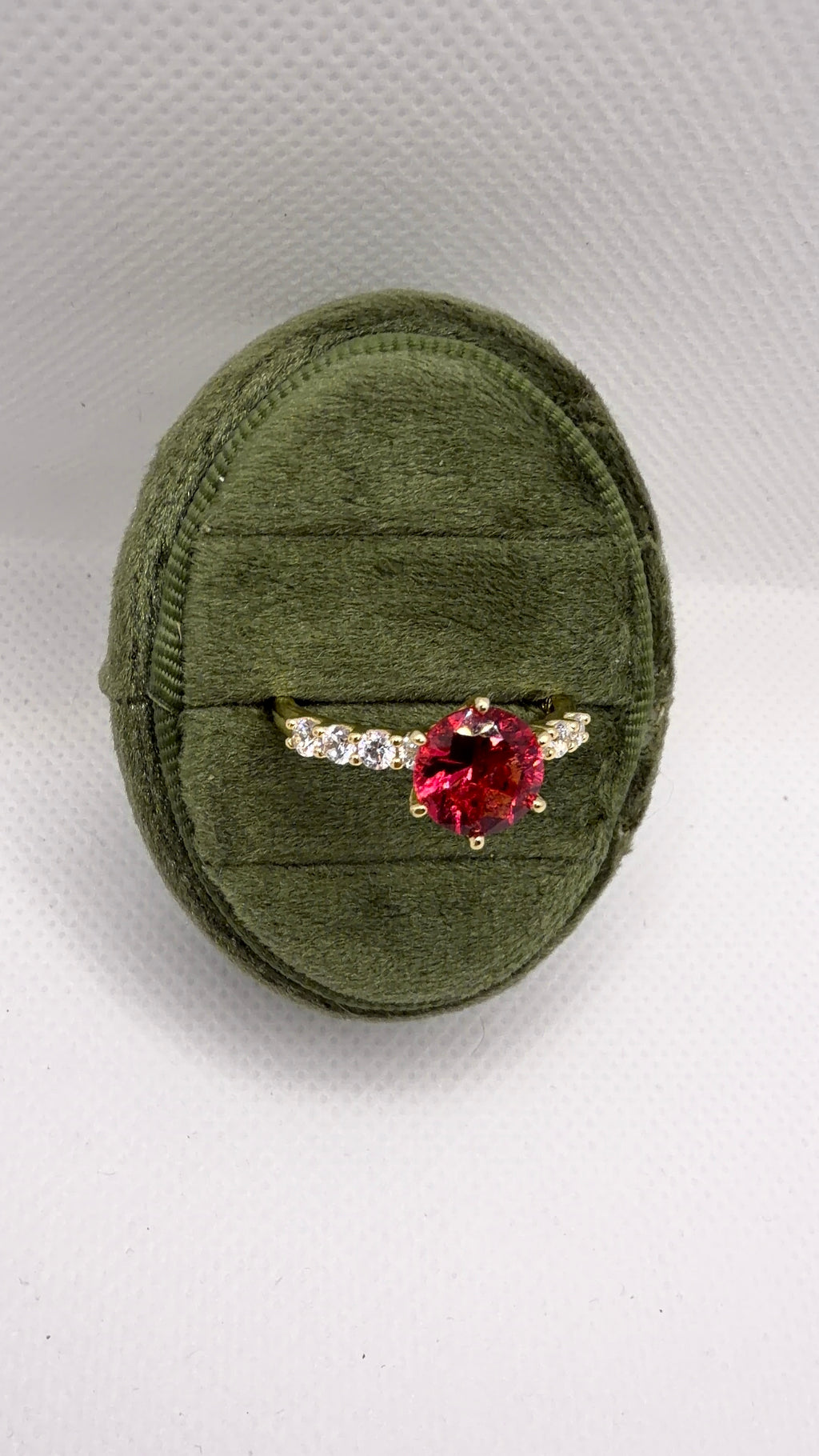 Red Crystal Solitaire Pavé Band Ring