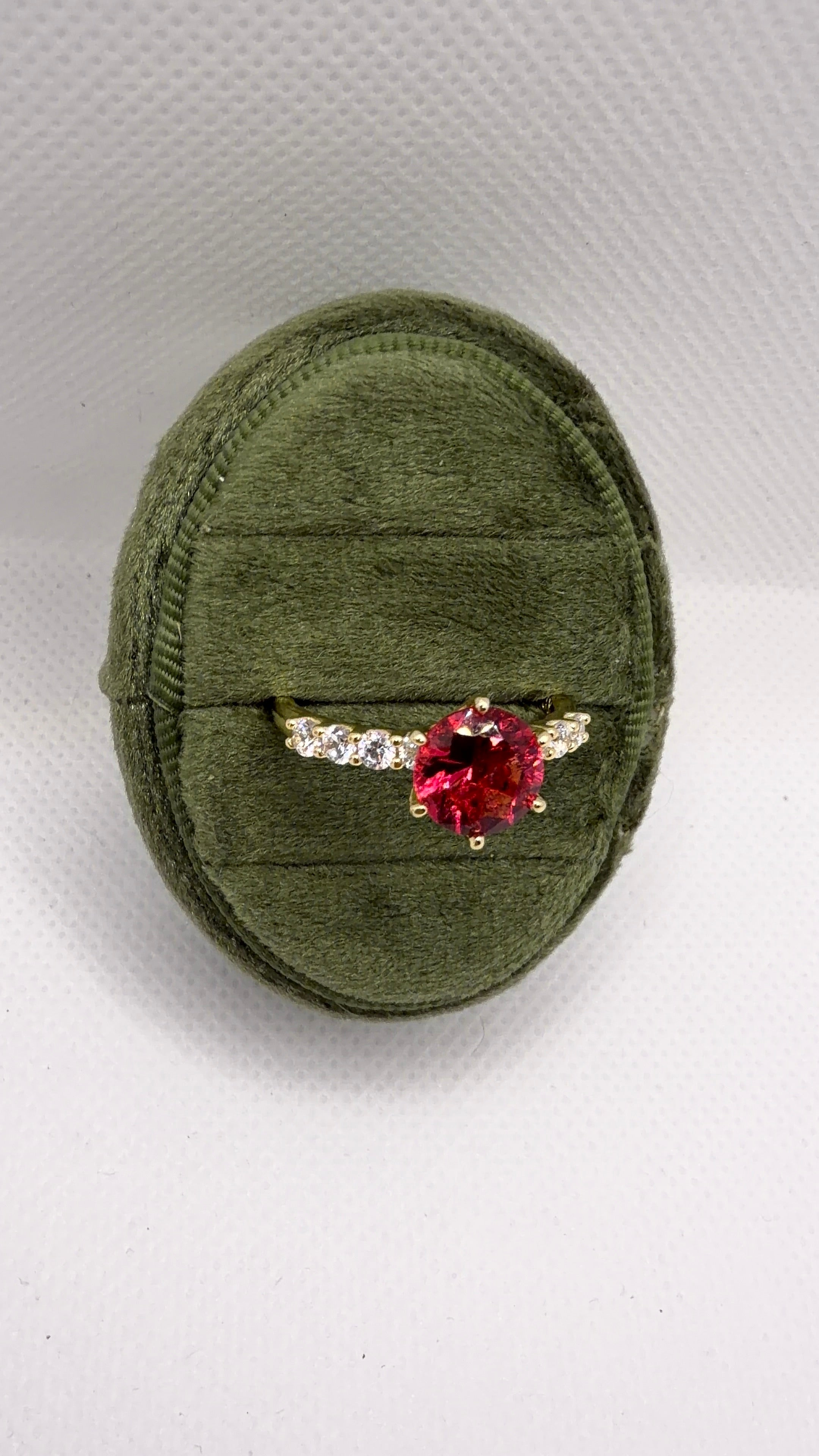 Red Crystal Solitaire Pavé Band Ring