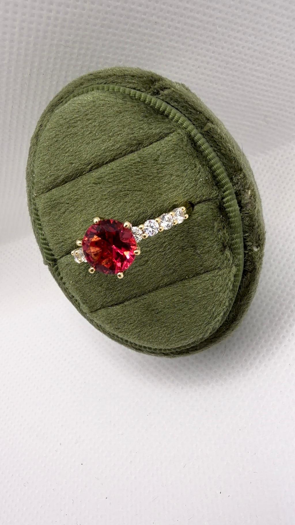 Red Crystal Solitaire Pavé Band Ring