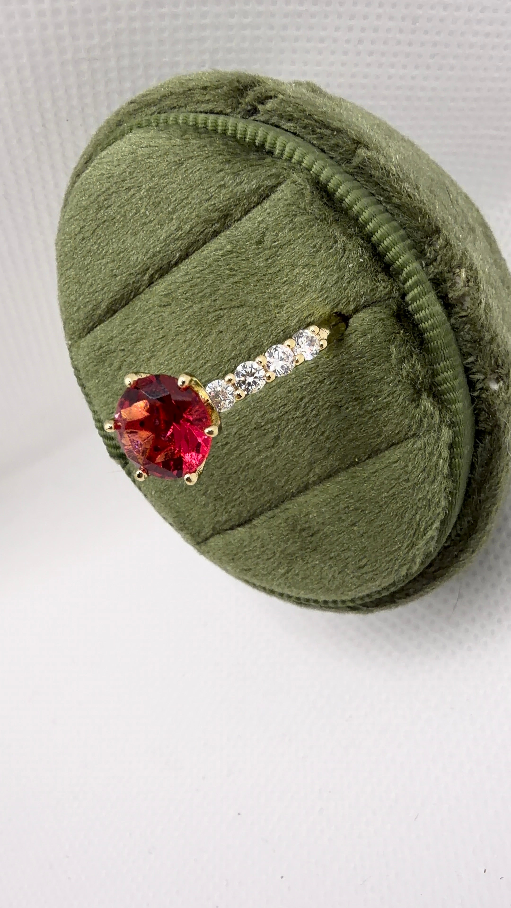 Red Crystal Solitaire Pavé Band Ring