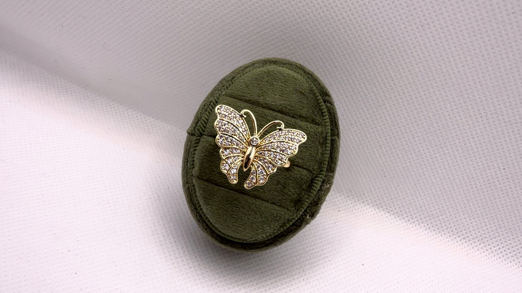 Gold Pavé Butterfly Statement Ring