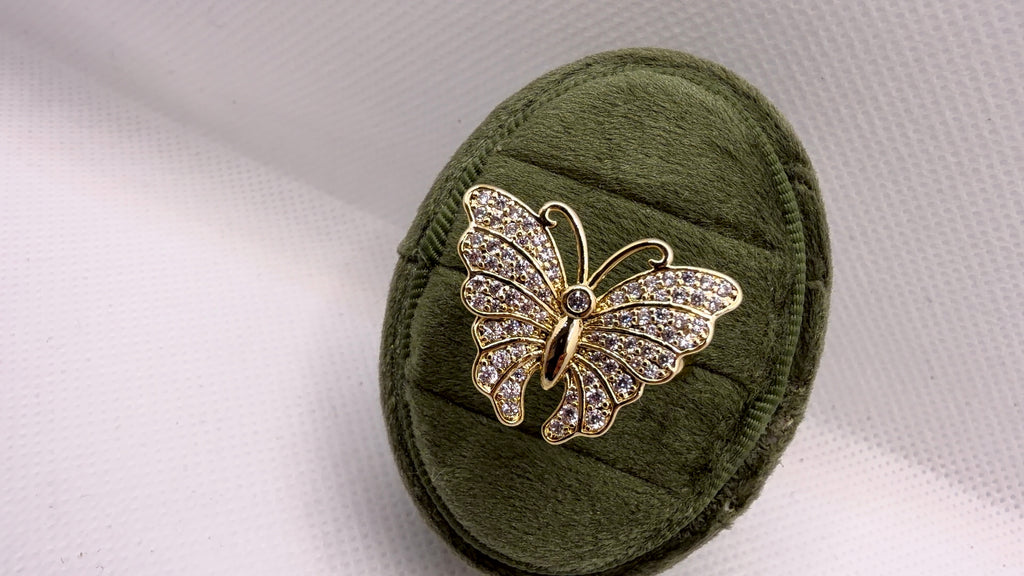 Gold Pavé Butterfly Statement Ring