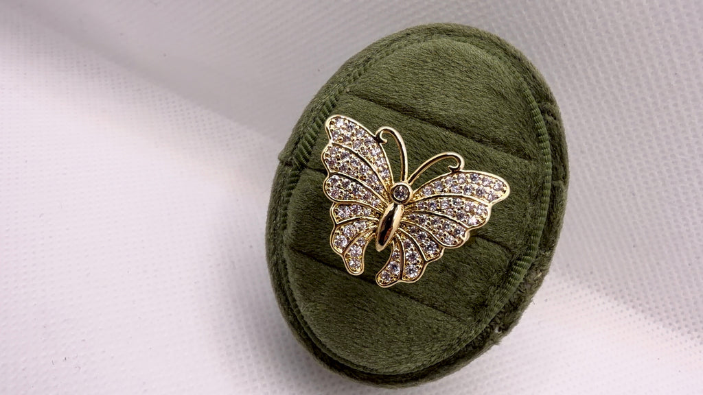 Gold Pavé Butterfly Statement Ring