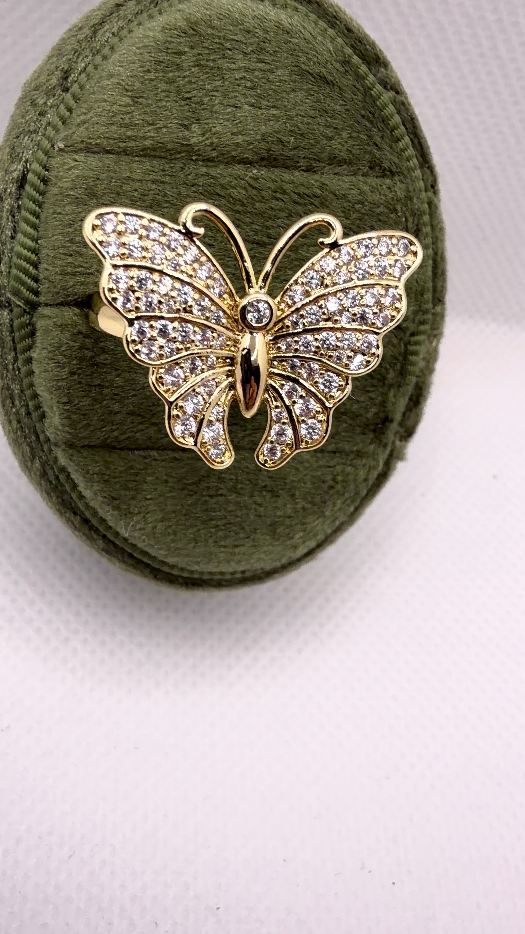 Gold Pavé Butterfly Statement Ring