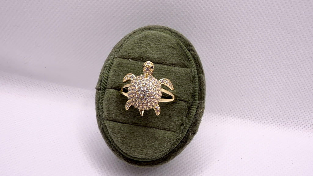 Gold Pavé Sea Turtle Statement Ring
