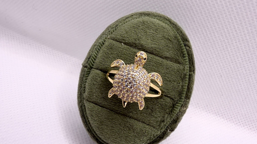 Gold Pavé Sea Turtle Statement Ring