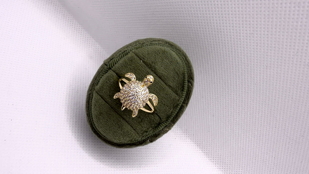 Gold Pavé Sea Turtle Statement Ring