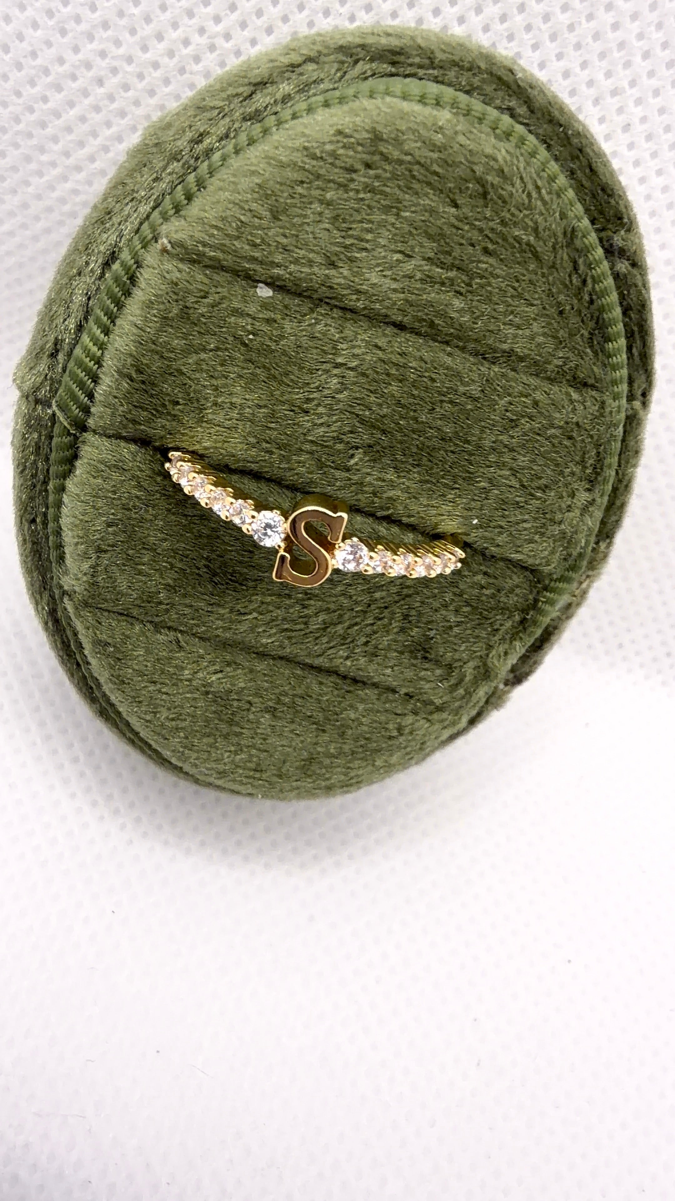Gold Initial "S" Crystal Pavé Ring