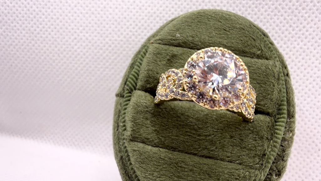 Gold Halo Solitaire Crystal Ring