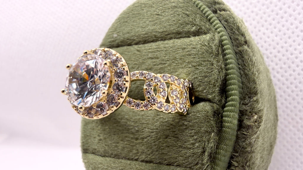 Gold Halo Solitaire Crystal Ring