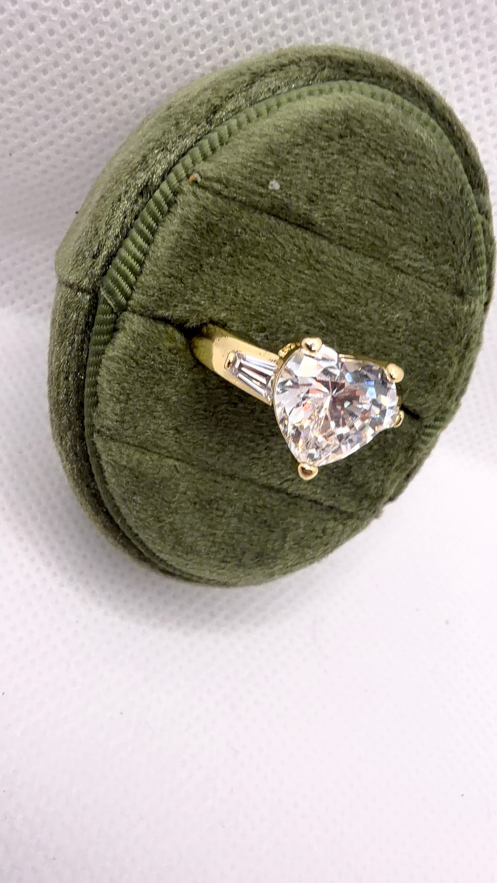 Gold Heart-Cut Clear Crystal Solitaire Ring