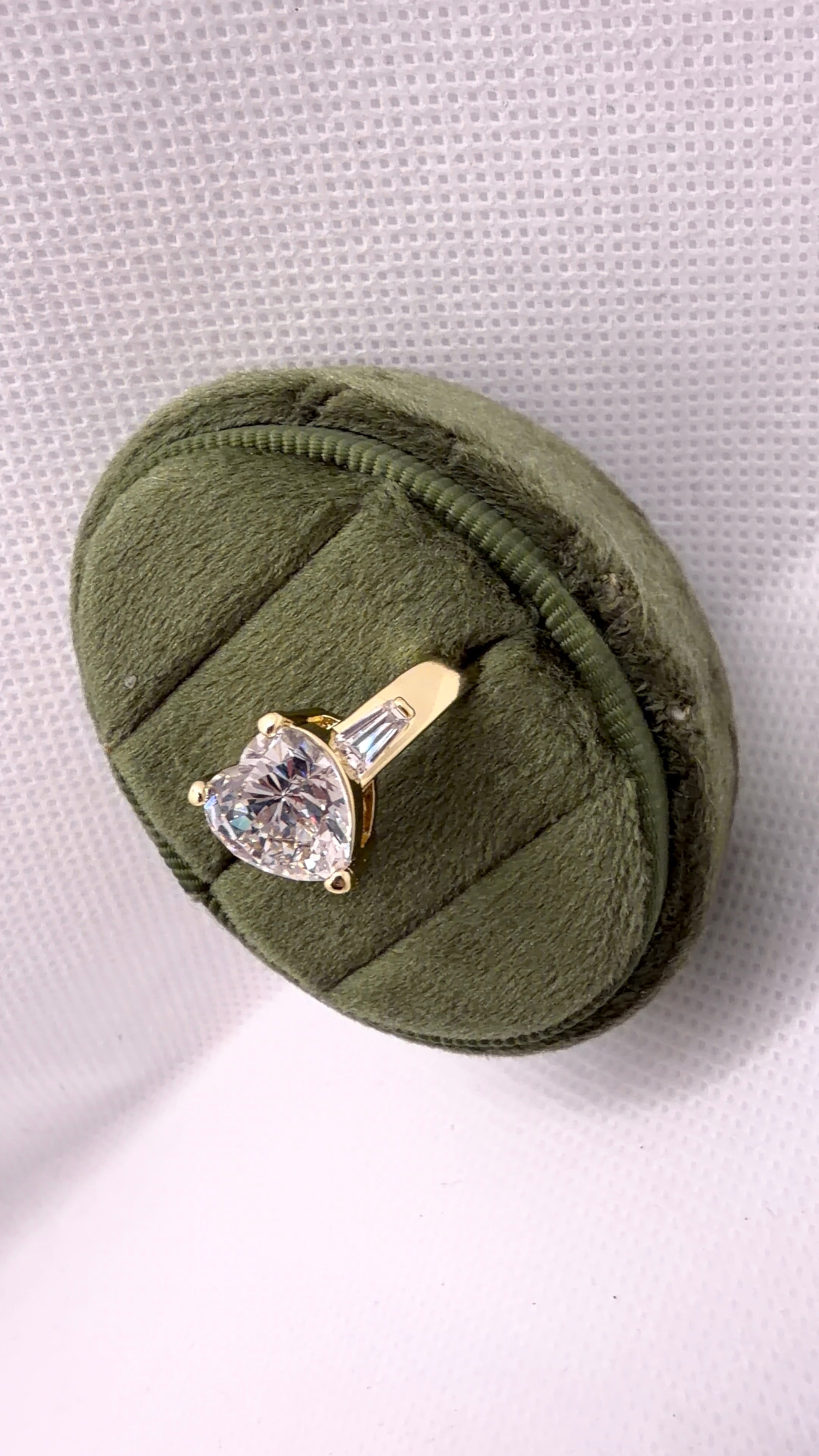 Gold Heart-Cut Clear Crystal Solitaire Ring