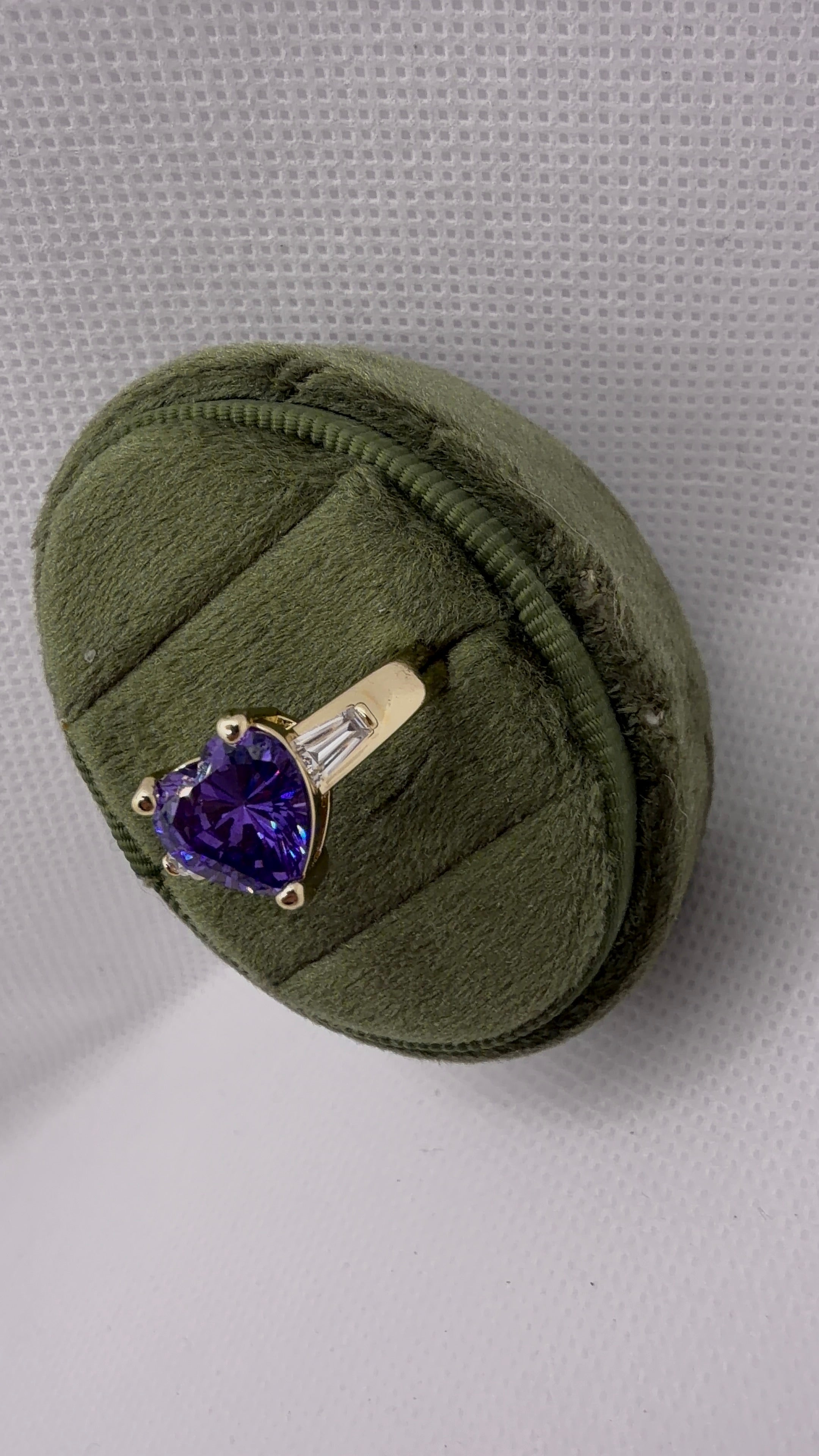 Gold Heart Solitaire Ring — Purple