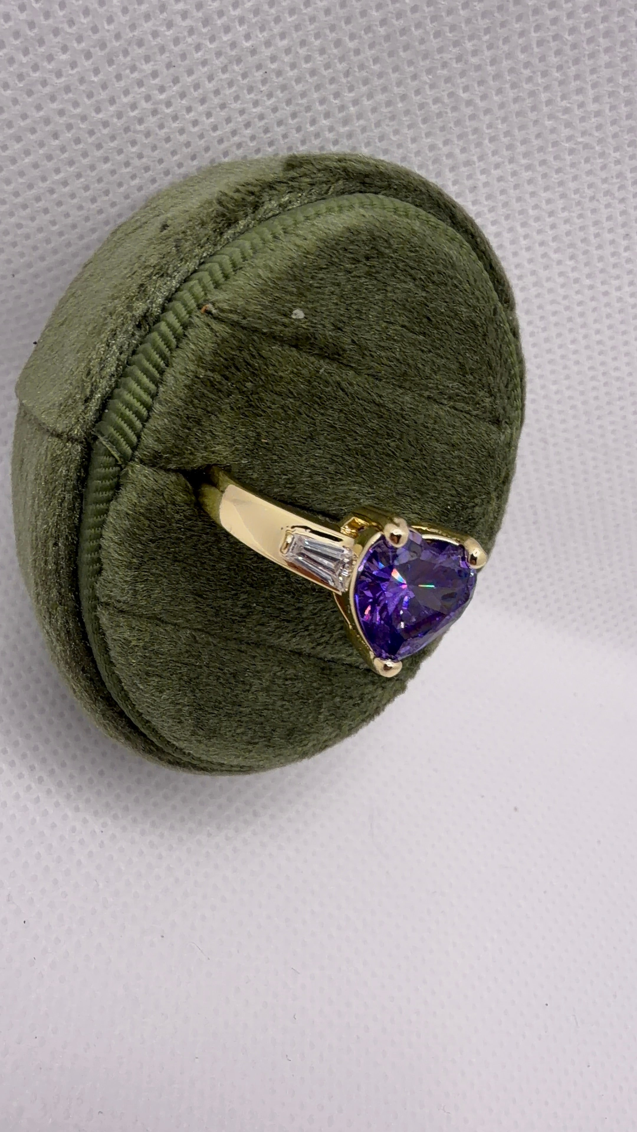 Gold Heart Solitaire Ring — Purple