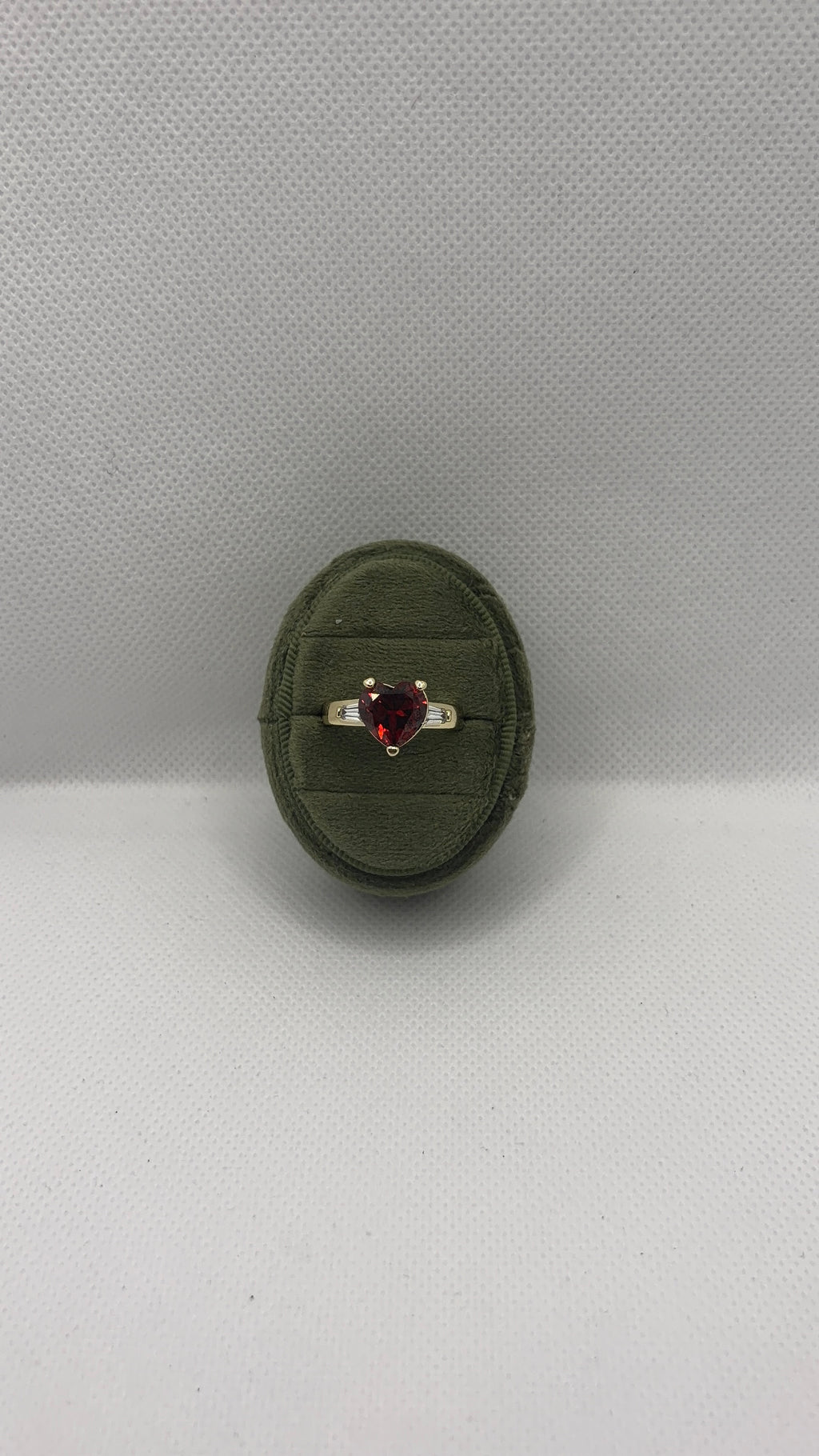 Gold Heart Solitaire Ring — Red