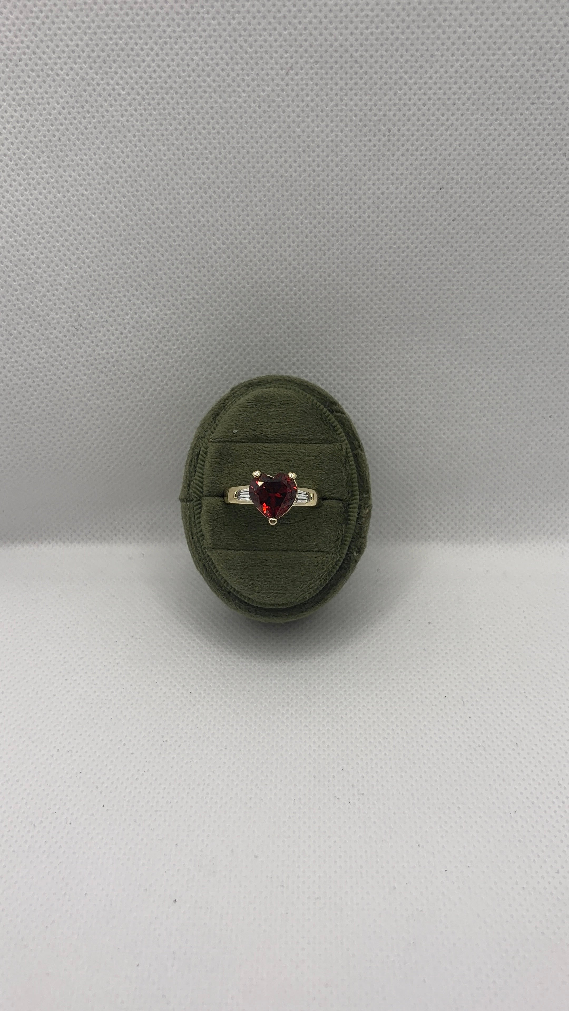 Gold Heart Solitaire Ring — Red