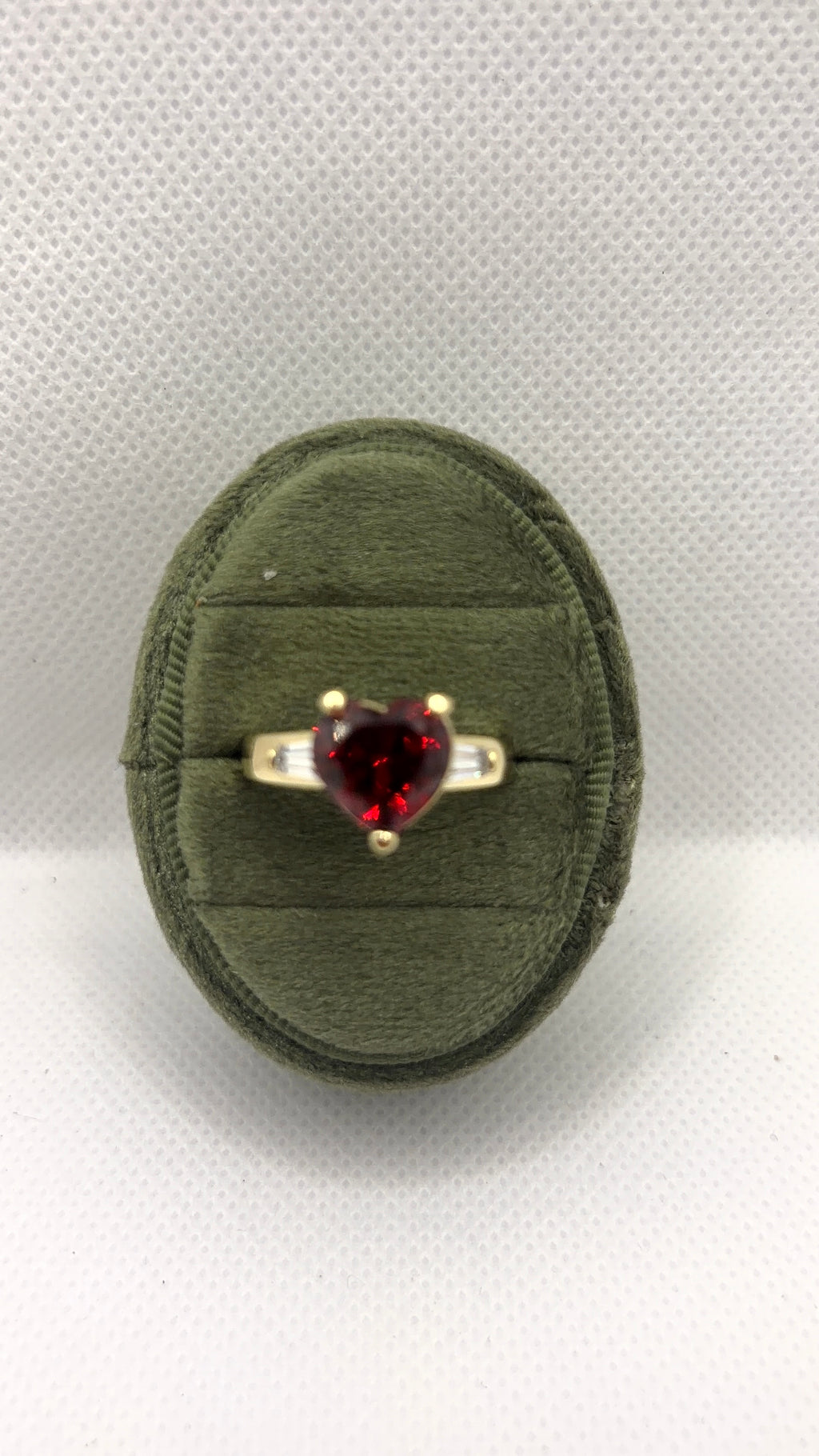 Gold Heart Solitaire Ring — Red