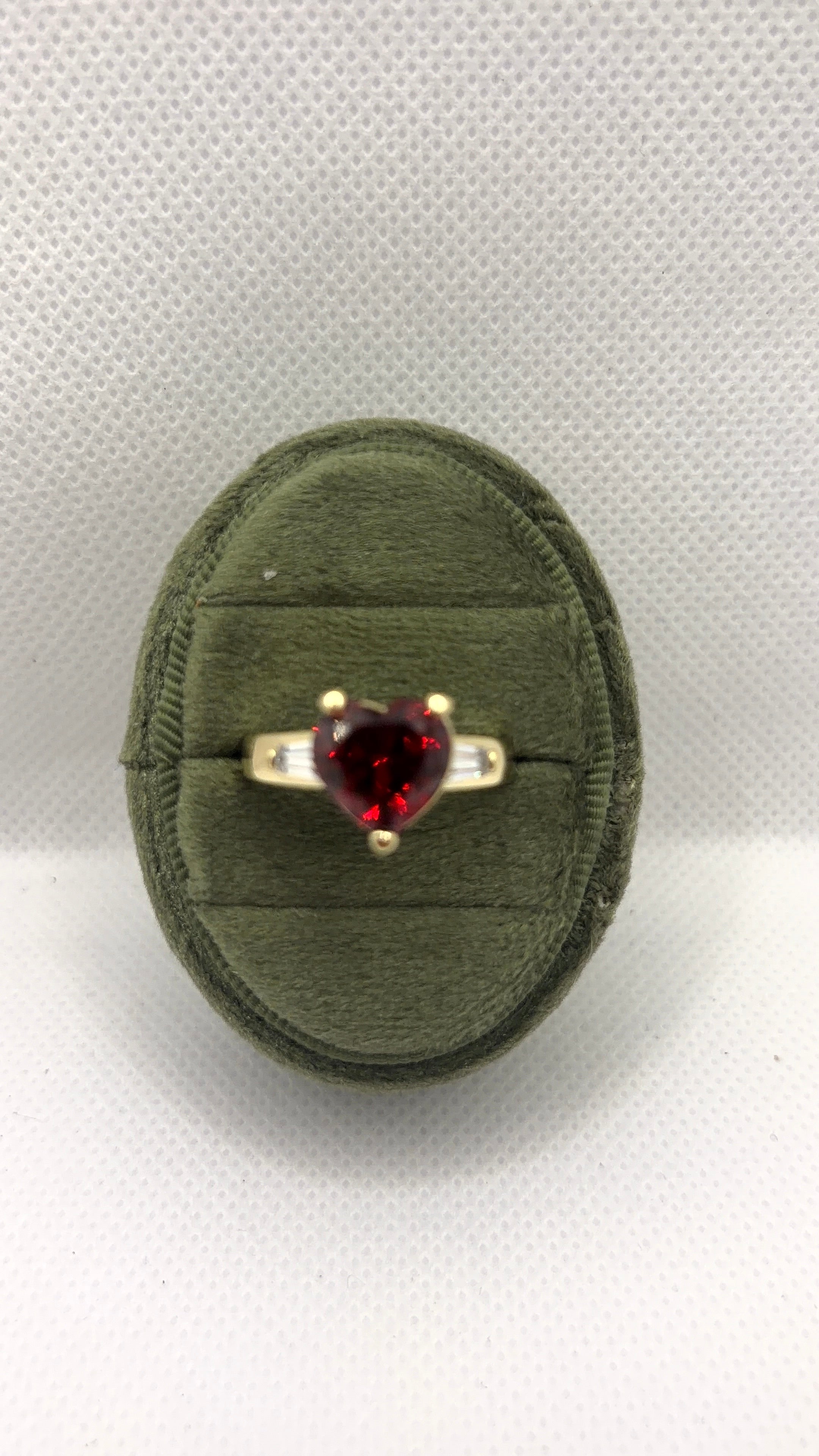 Gold Heart Solitaire Ring — Red