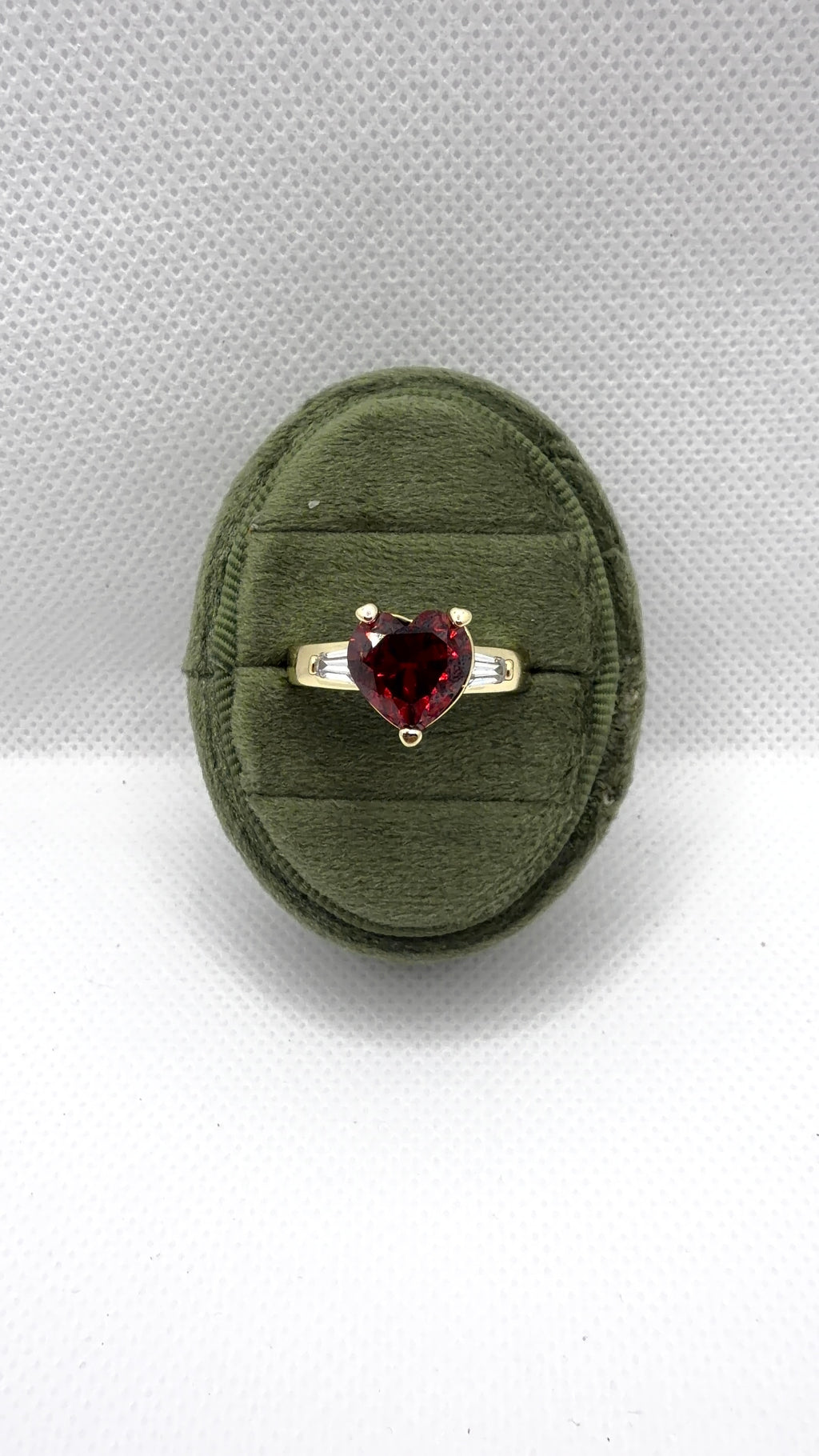 Gold Heart Solitaire Ring — Red