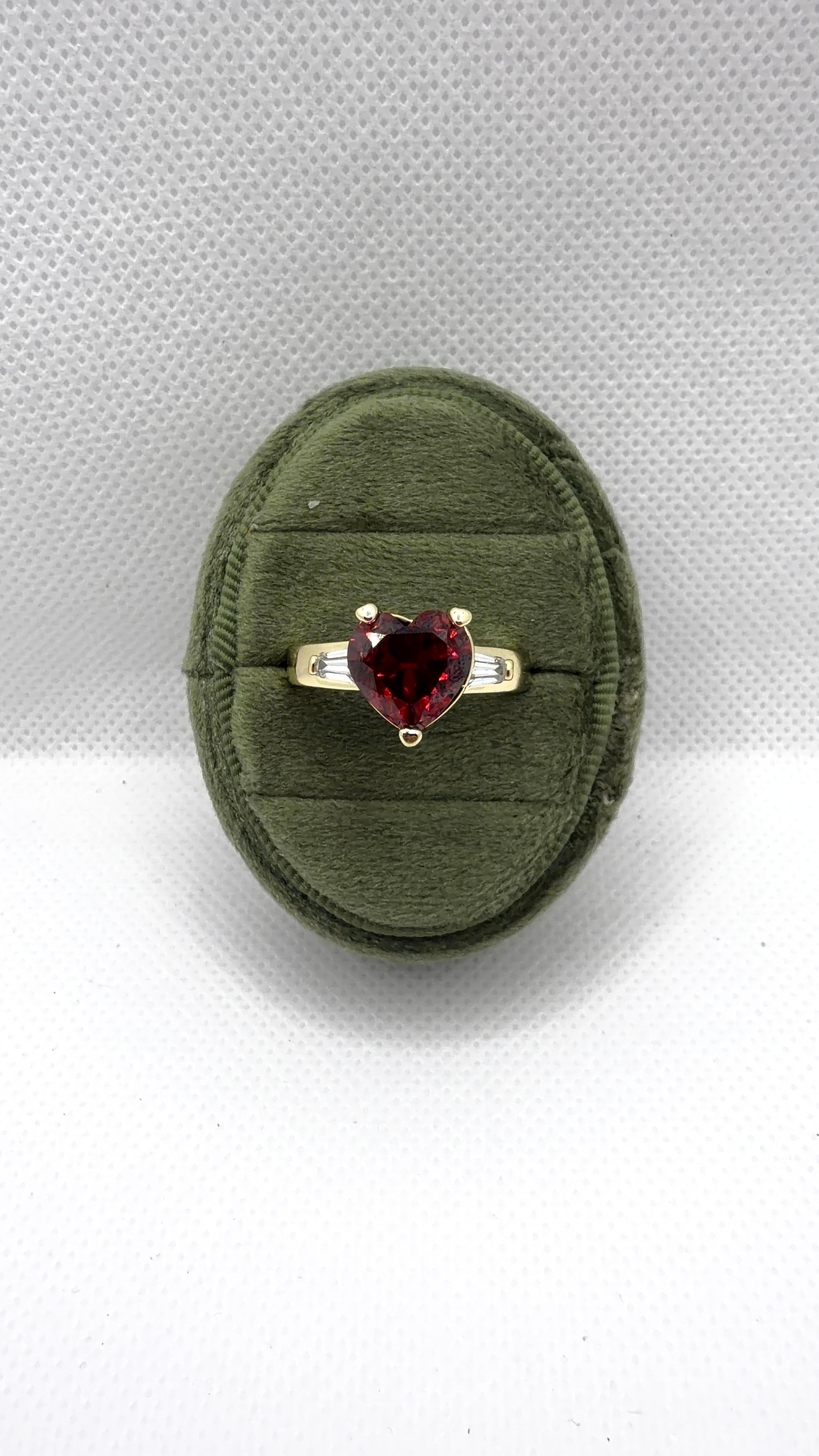 Gold Heart Solitaire Ring — Red