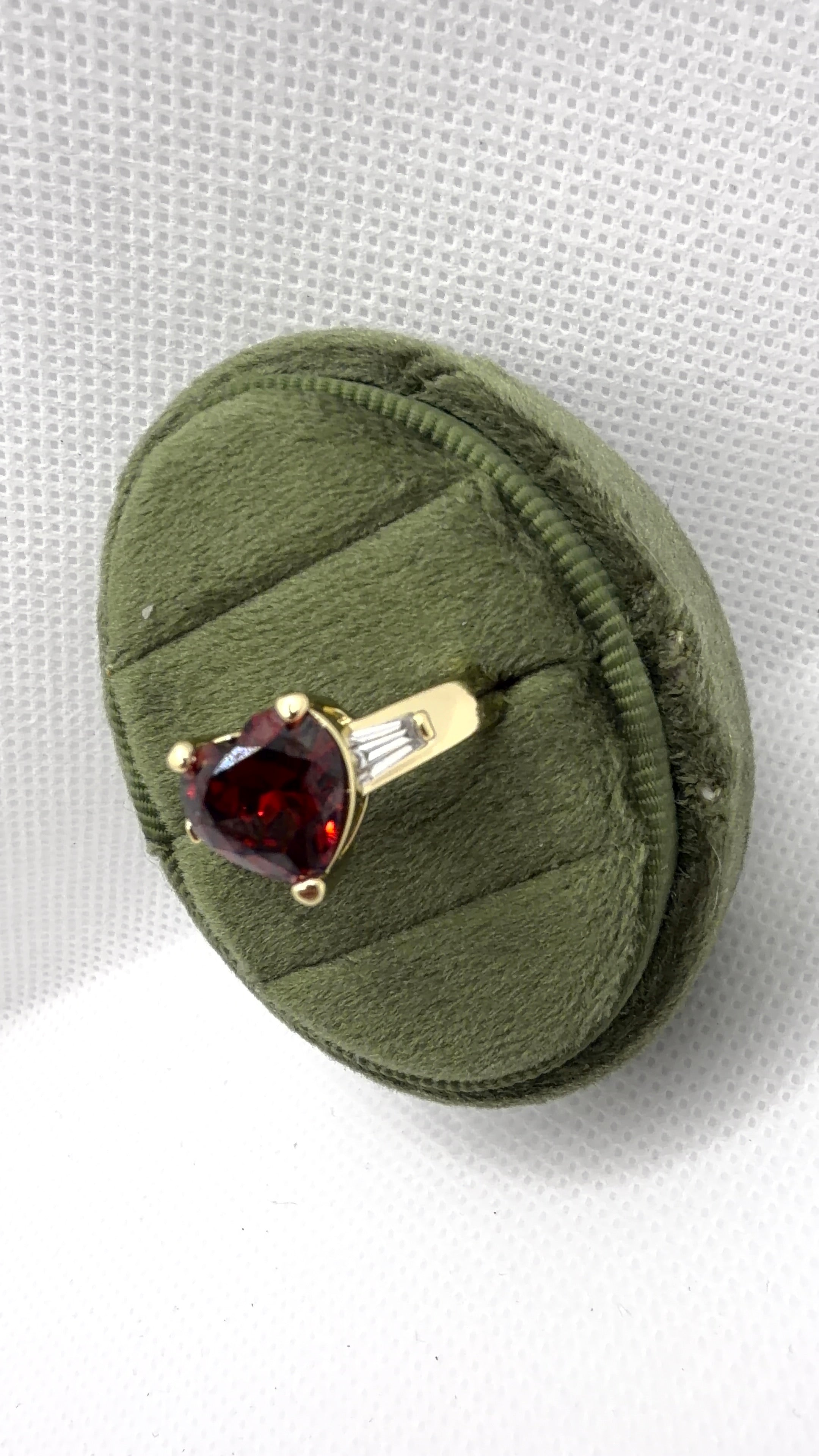 Gold Heart Solitaire Ring — Red