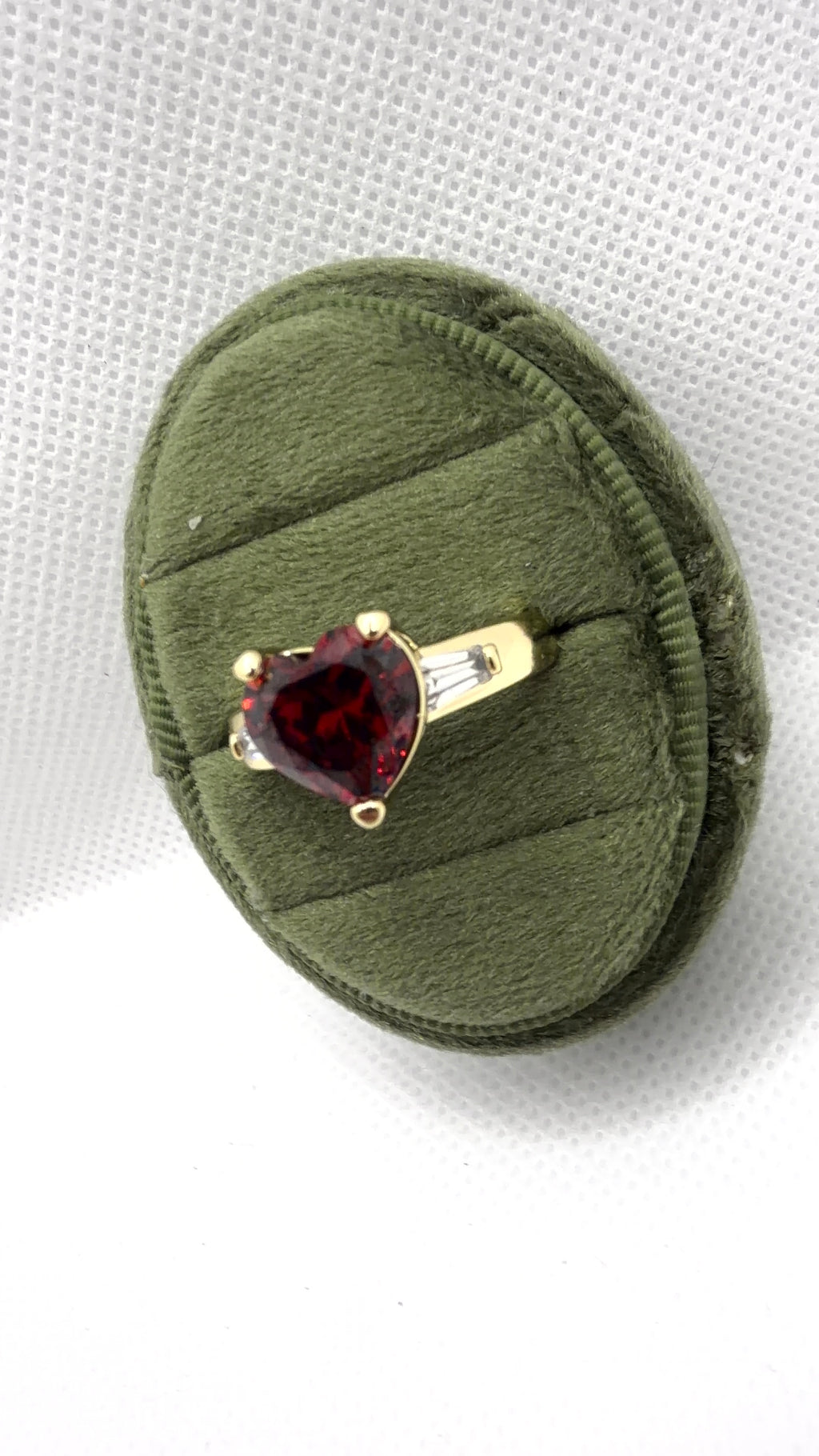 Gold Heart Solitaire Ring — Red