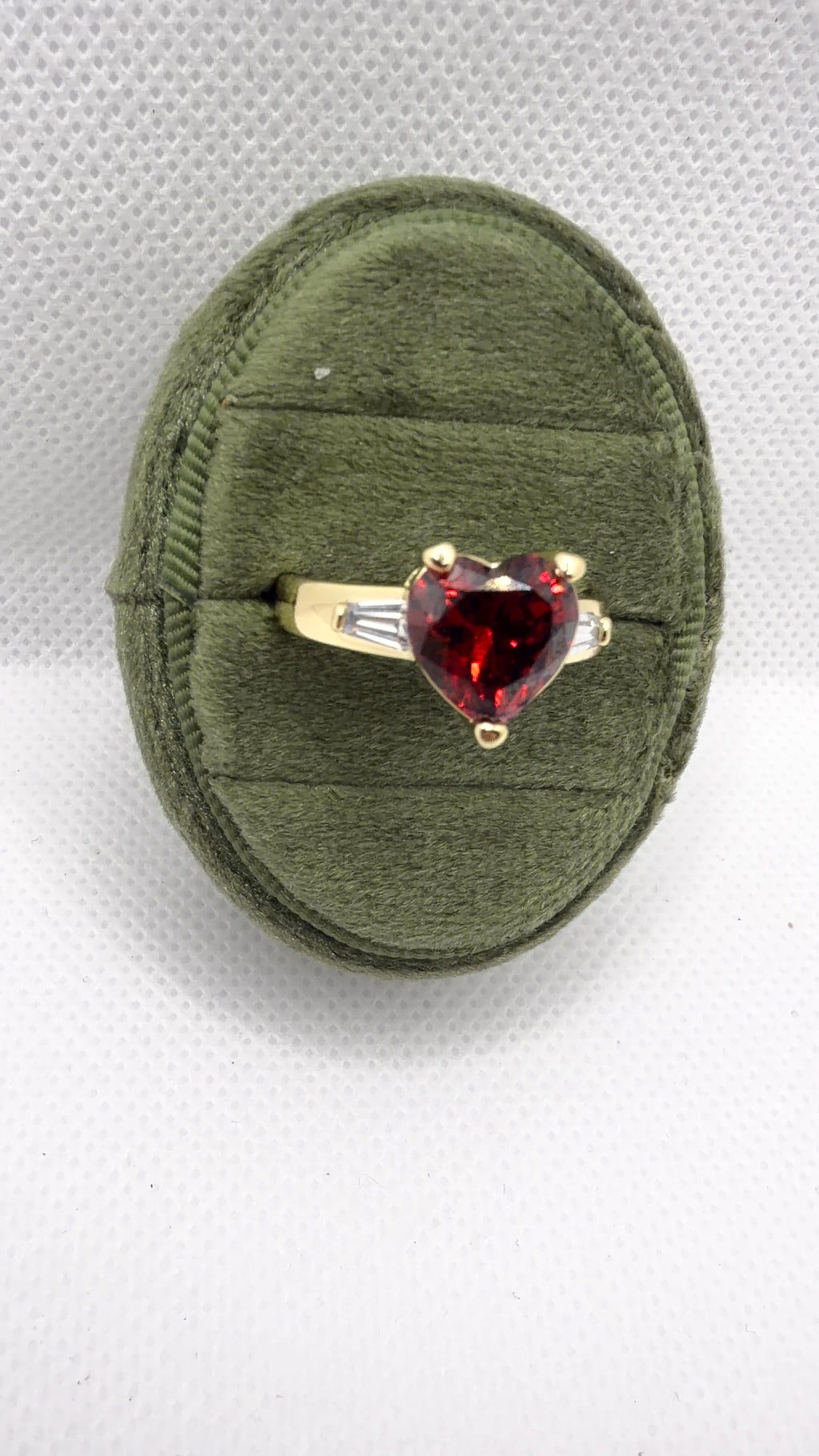 Gold Heart Solitaire Ring — Red
