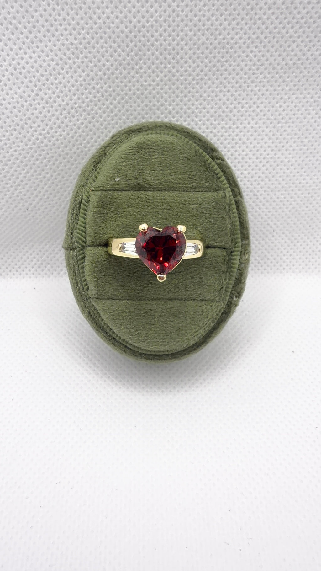 Gold Heart Solitaire Ring — Red