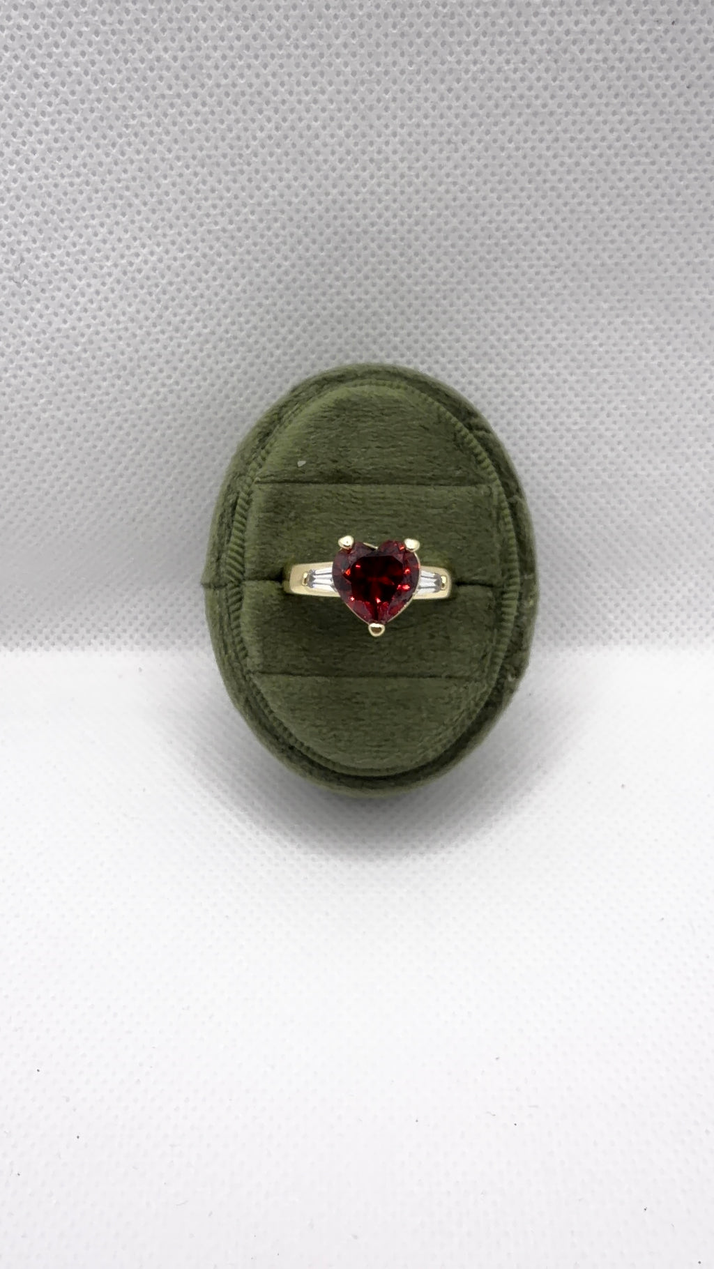 Gold Heart Solitaire Ring — Red