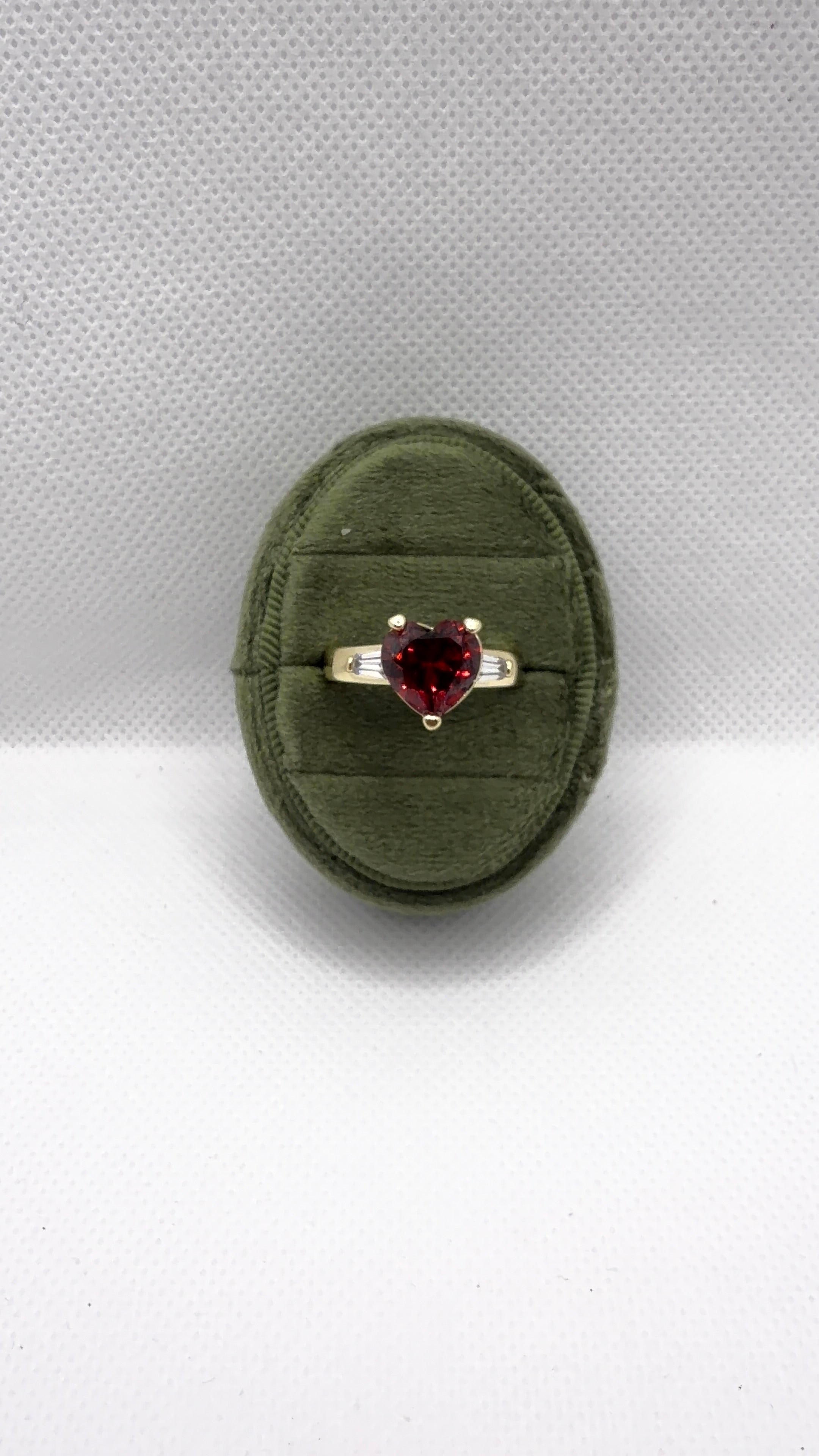 Gold Heart Solitaire Ring — Red