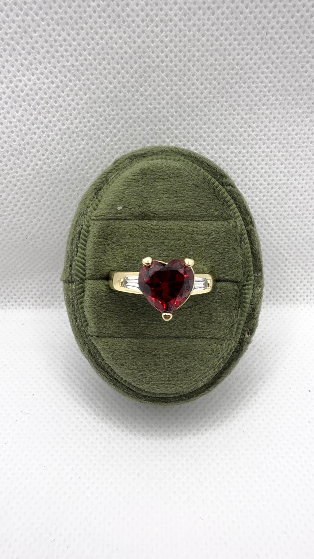 Gold Heart Solitaire Ring — Red