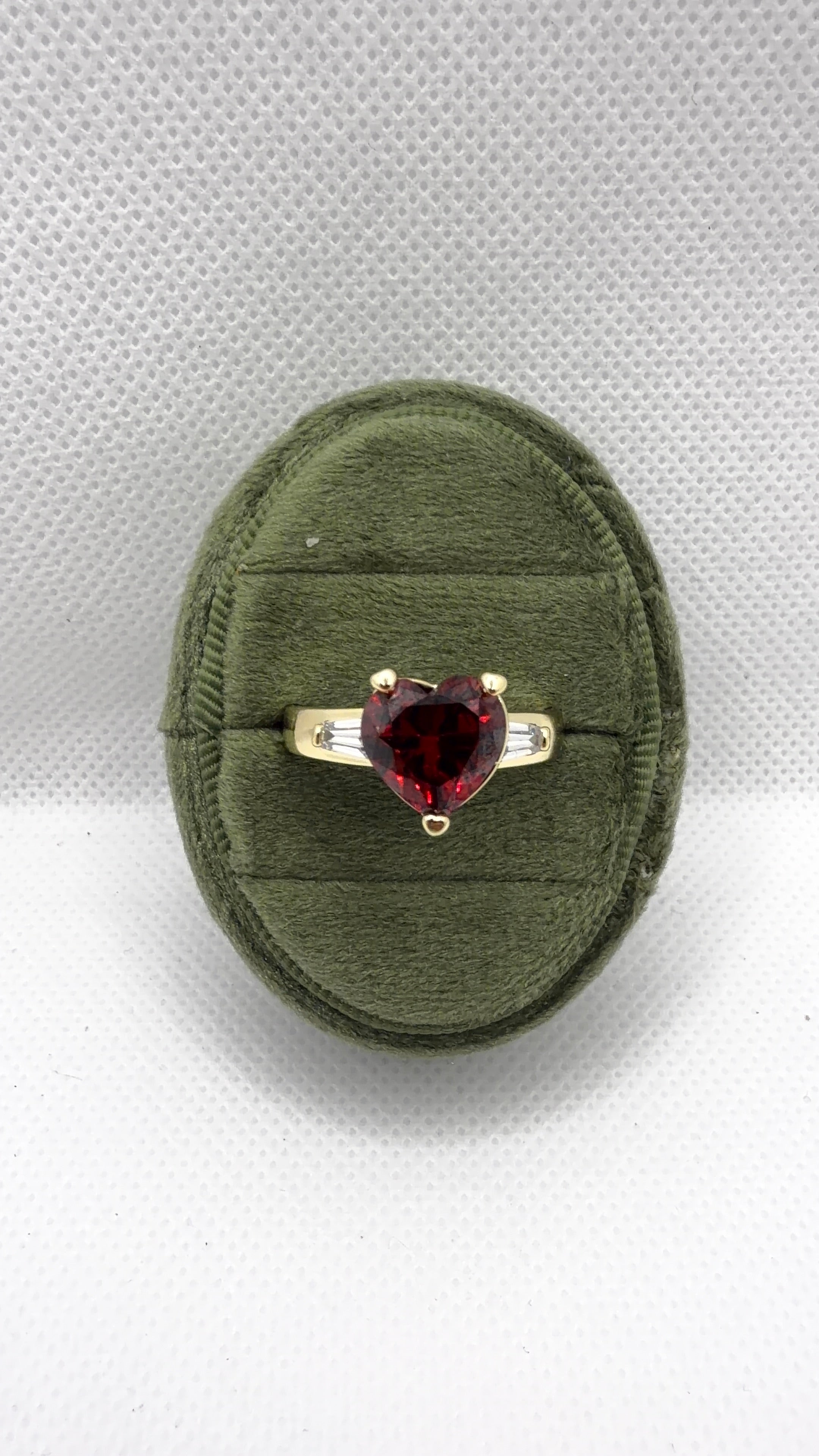 Gold Heart Solitaire Ring — Red