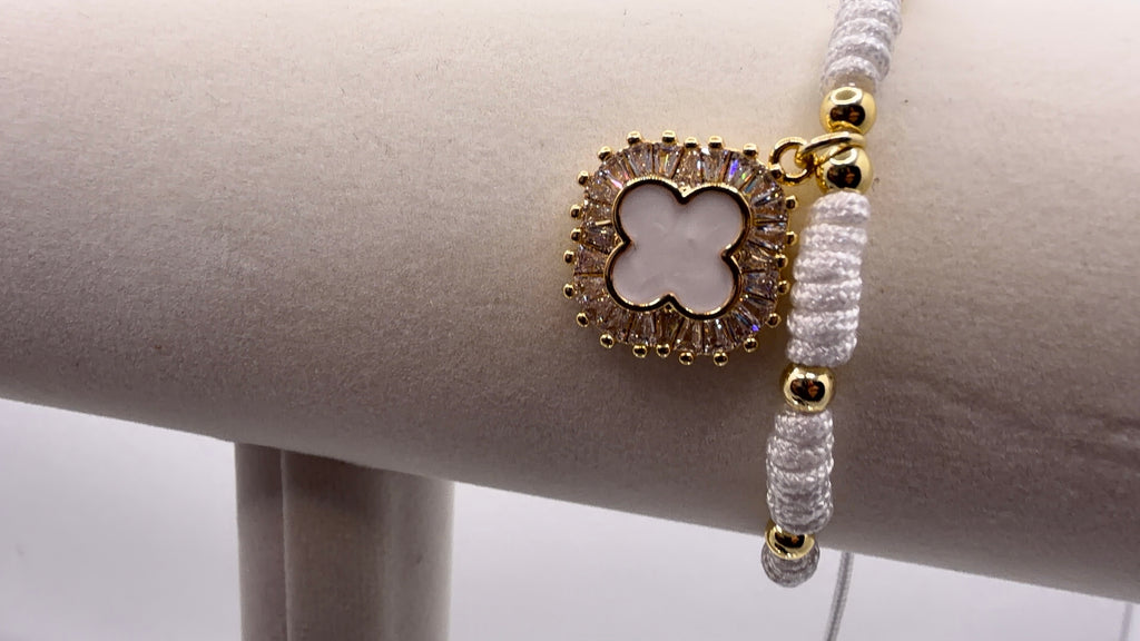 White Macramé Clover Charm Bracelet