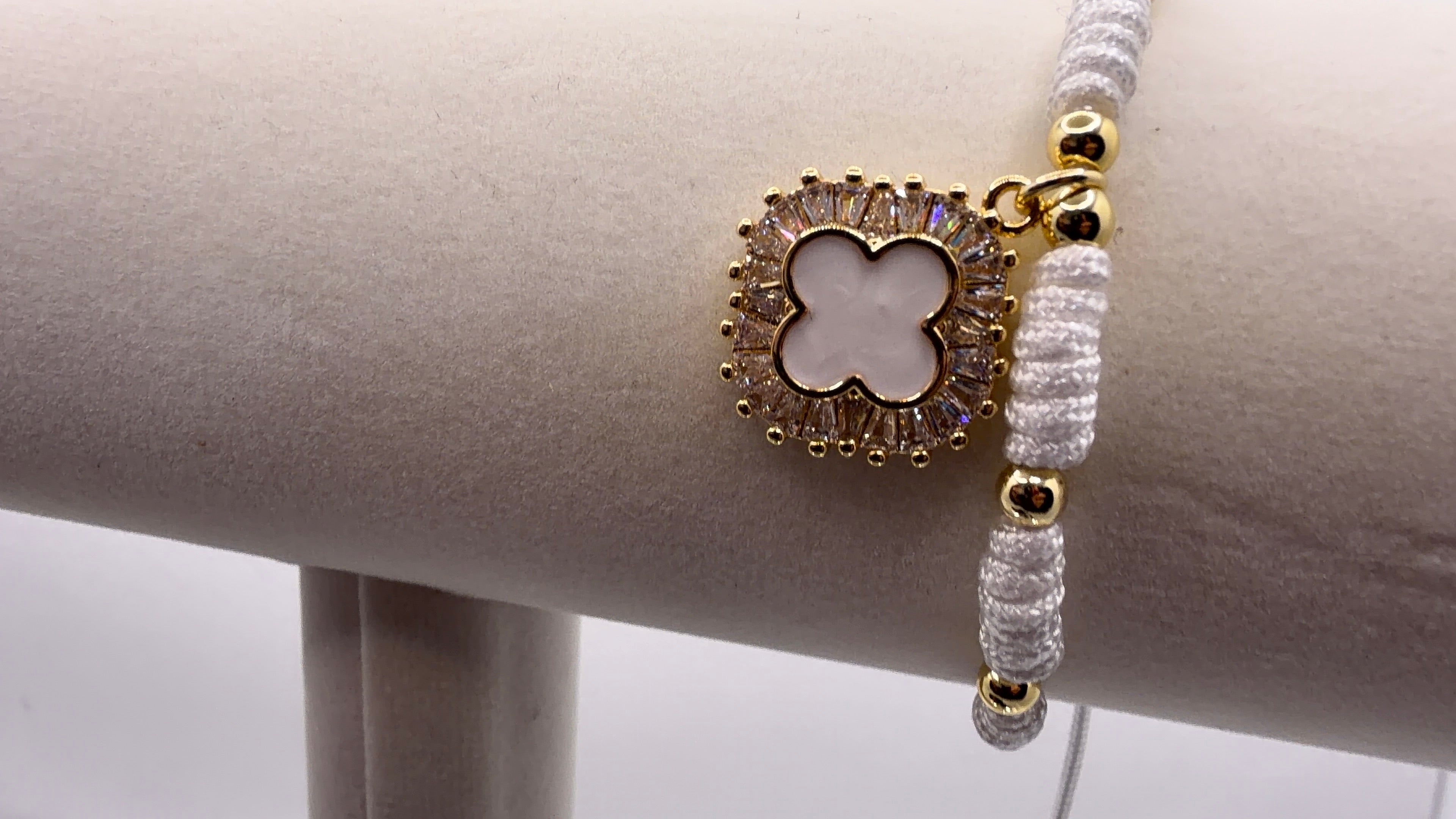 White Macramé Clover Charm Bracelet